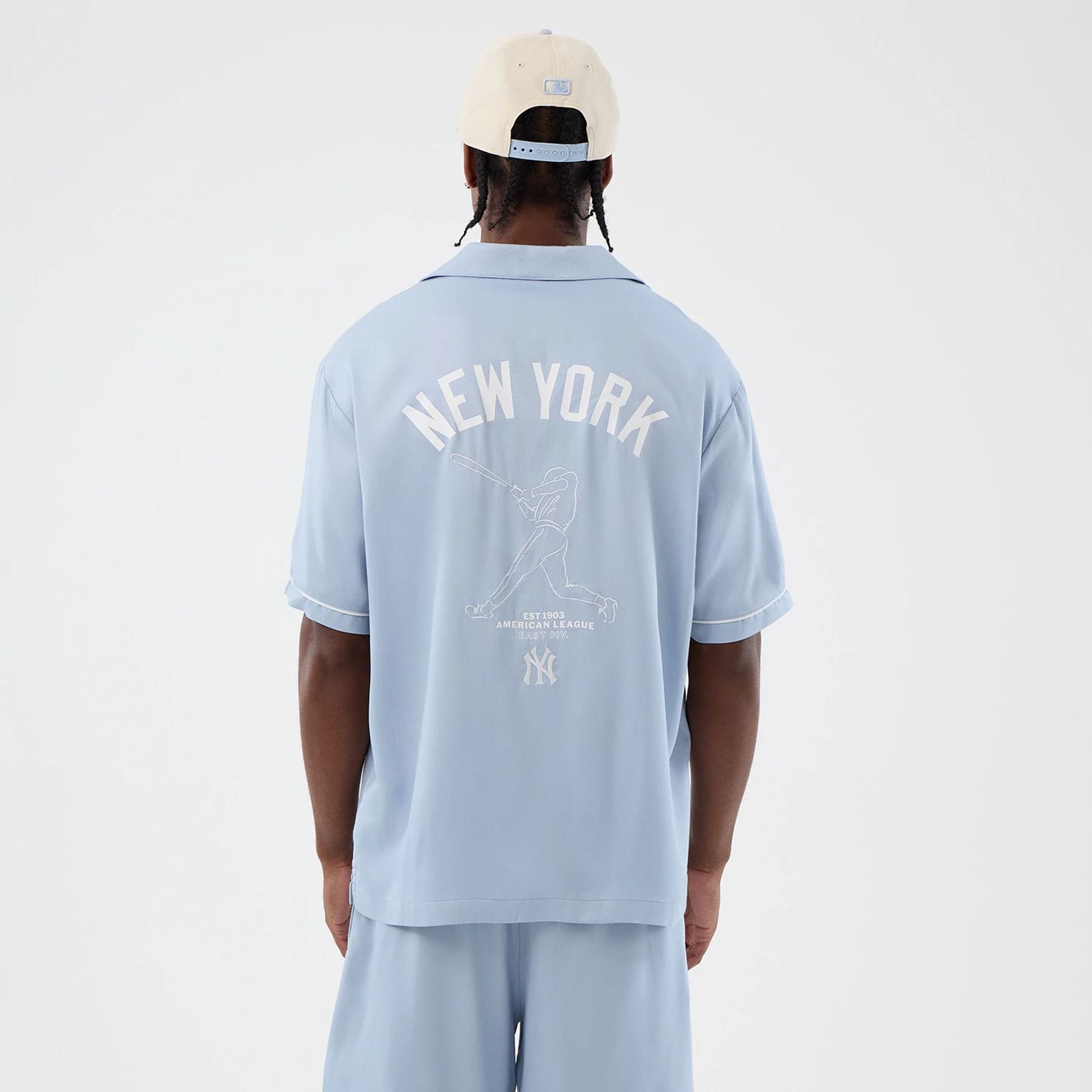 Camicia maniche corte New Era New York Yankees MLB 60856138 colore blu pastello Pastel Blue (450)