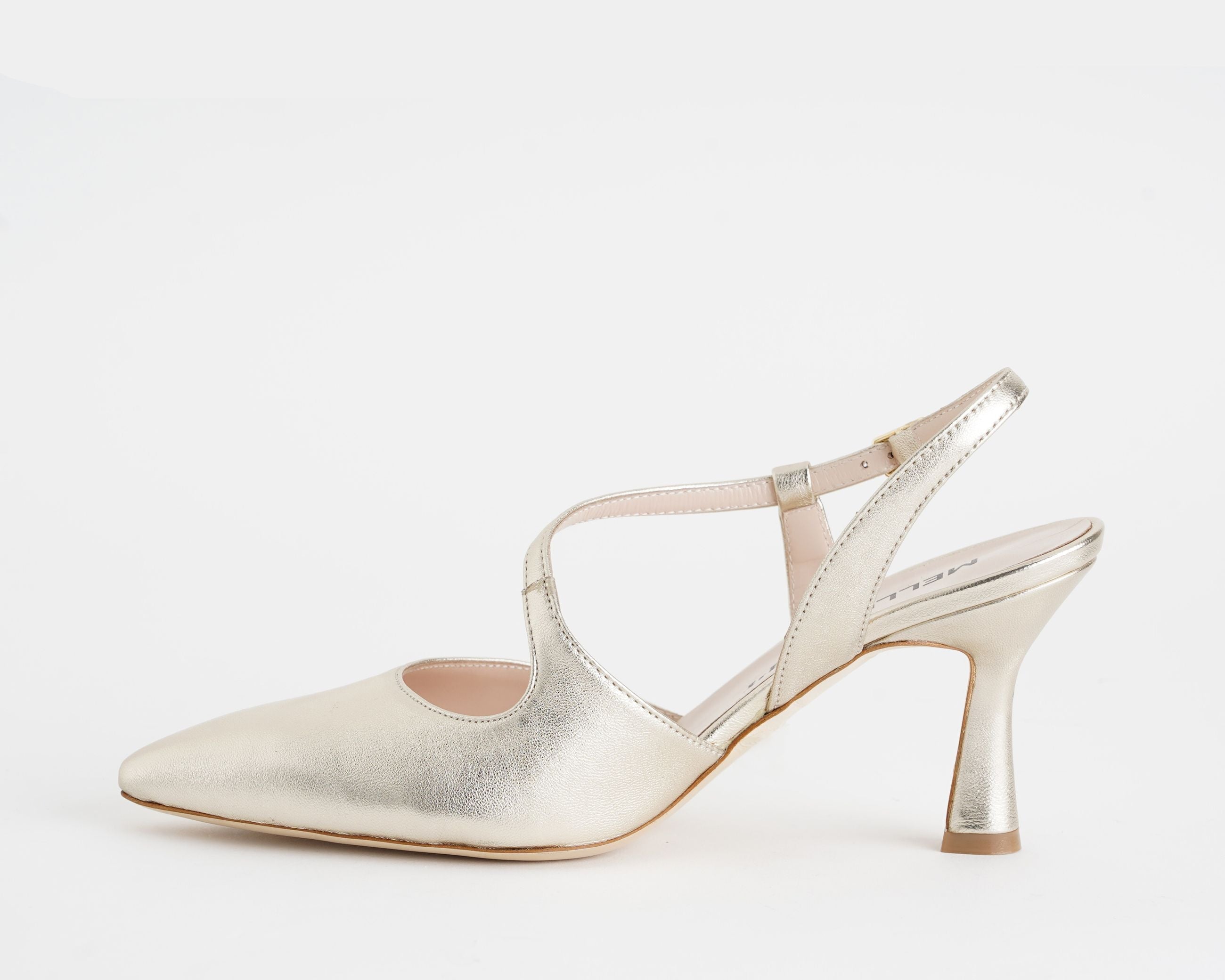 Decolletè Melluso E1634Q platino pelle cinturino regolabile tacco donna vista laterale