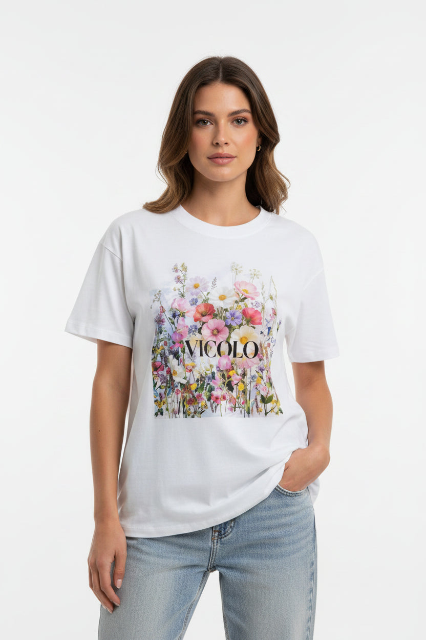 T-shirt donna VICOLO RAB0326 Bianco 