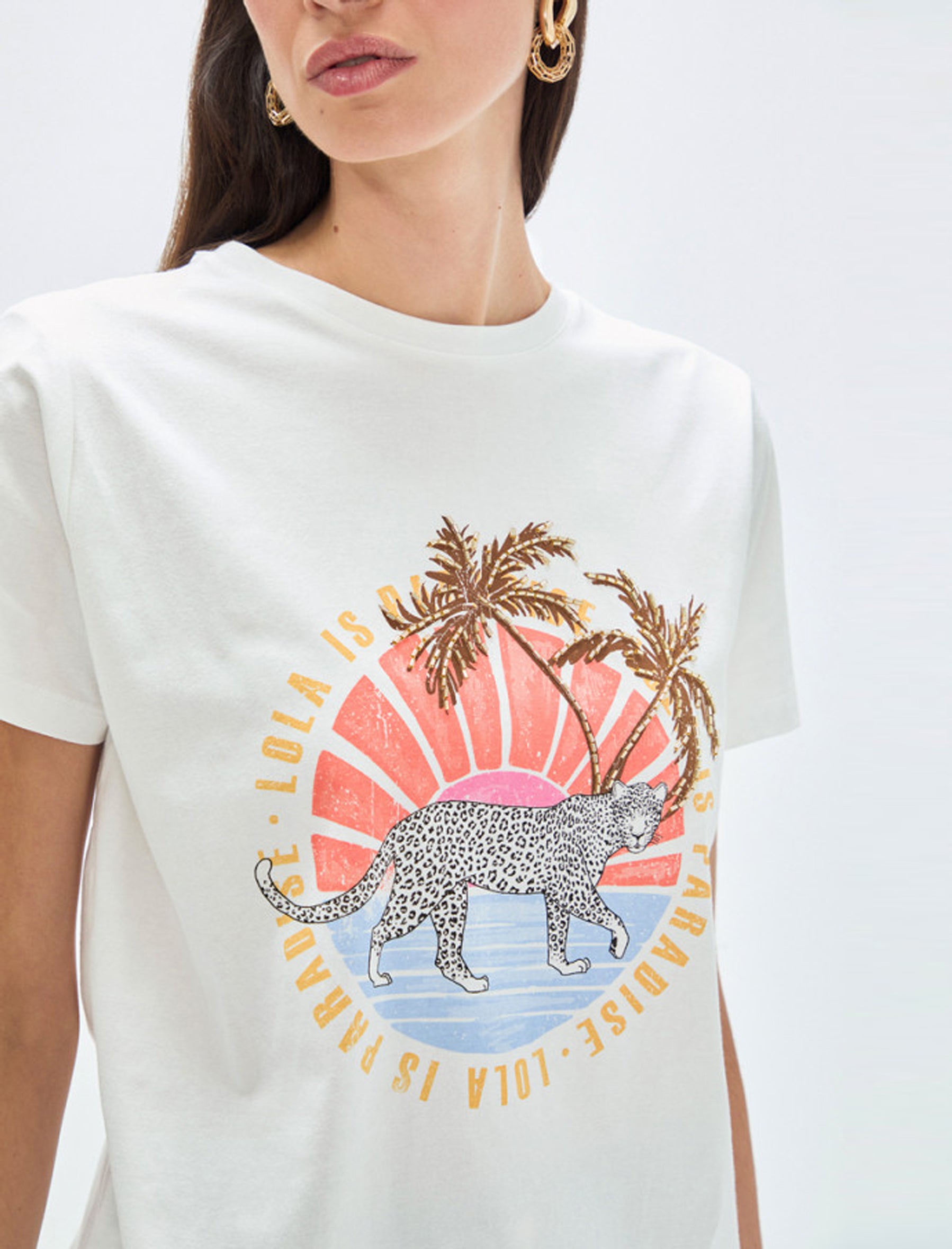 T-Shirt stampa animale con palma Lola Casademunt LS2615019 Bianco