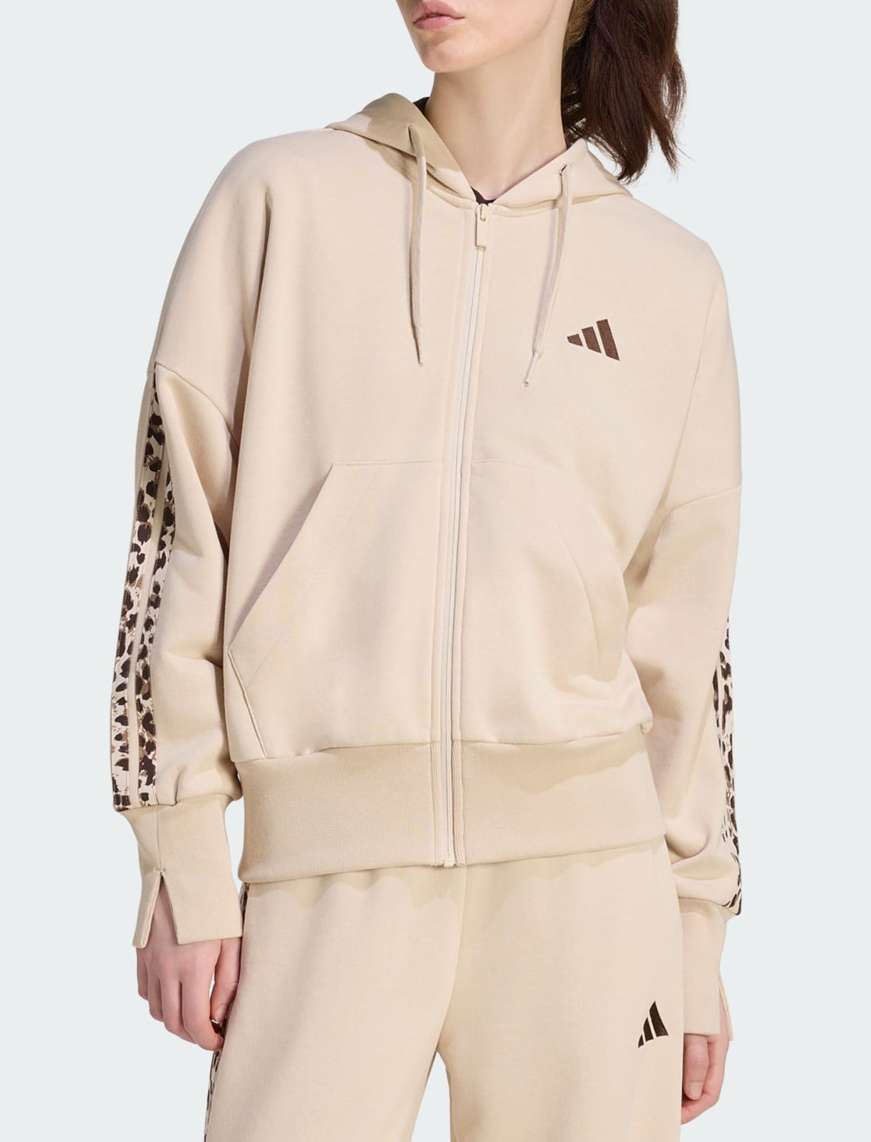 Felpa con cappuccio Adidas Seasonal Essentials 3-Stripes KH1547 Beige Donna