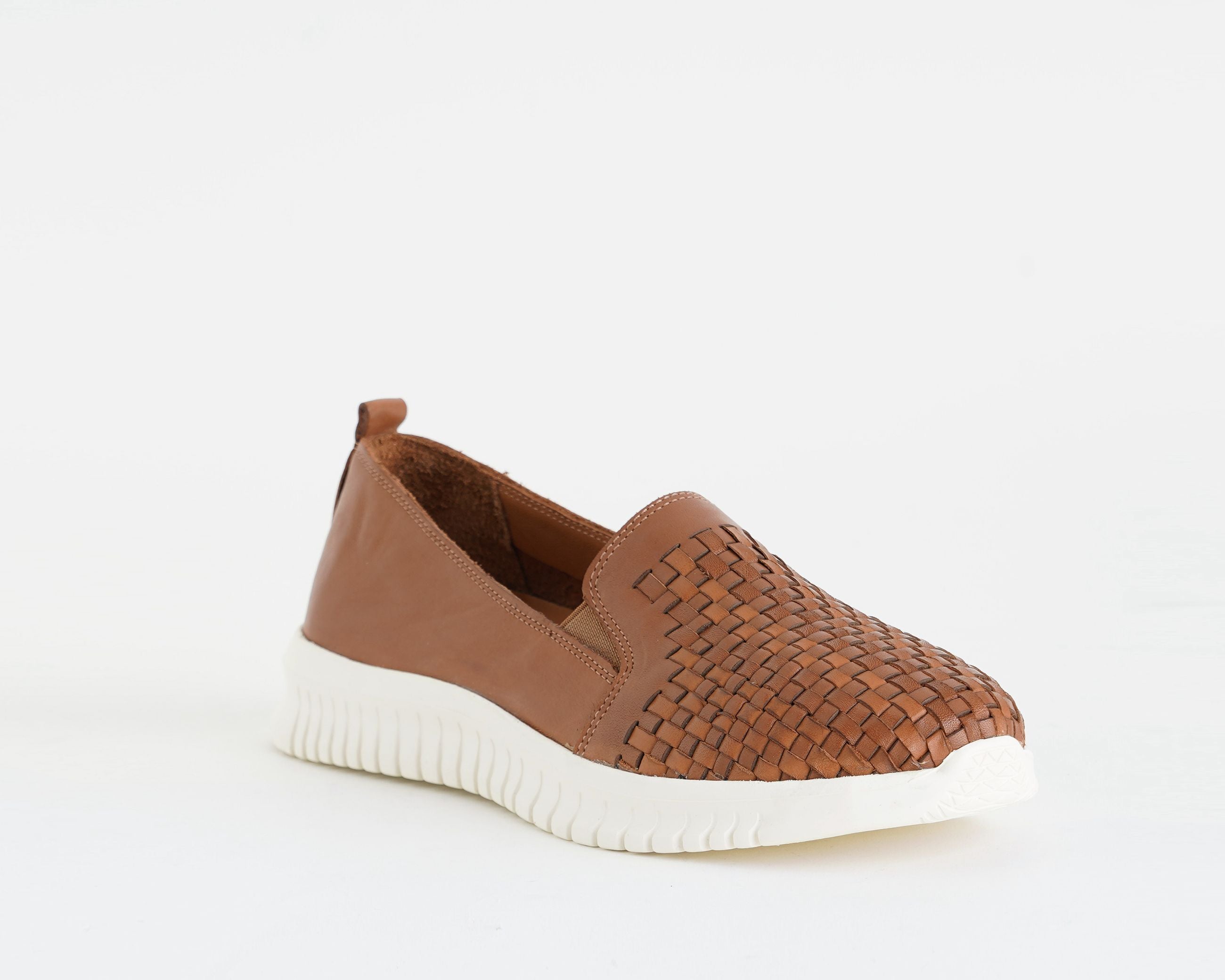 Mocassino Melluso 055043Q tan da donna in pelle, calzata slip-on con elastico e suola in gomma
