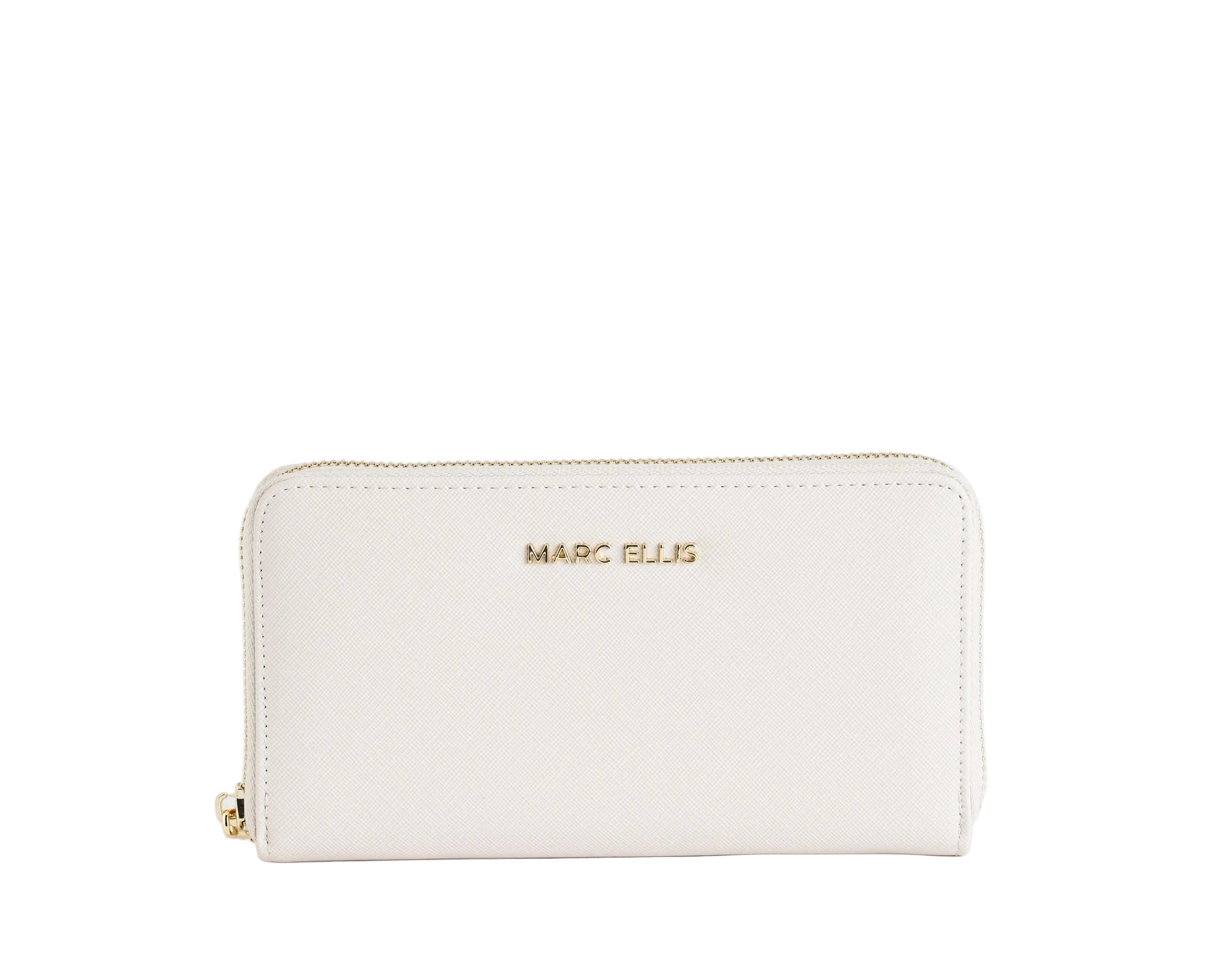Portafoglio Marc Ellis Alya MF milk da donna in similpelle, 12 slot portacarte e gancio per polso, 10x19x2 cm

