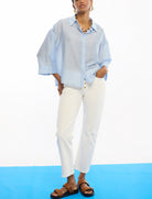 Camicia oversize in lino a maniche corte Lola Casademunt LS2615054 Azzurro 