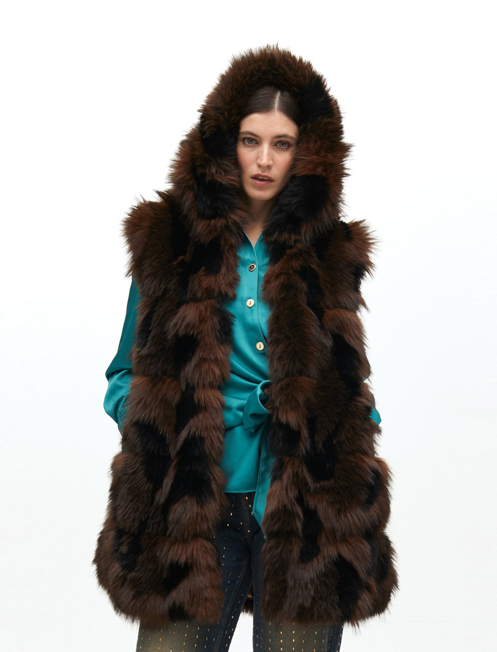 Gilet a pelo lungo LOLA CASADEMUNT LF2501008 Marrone Donna