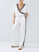 Maglia con scollo e dettagli a righe Access Fashion 63-5045-766 Bianco 