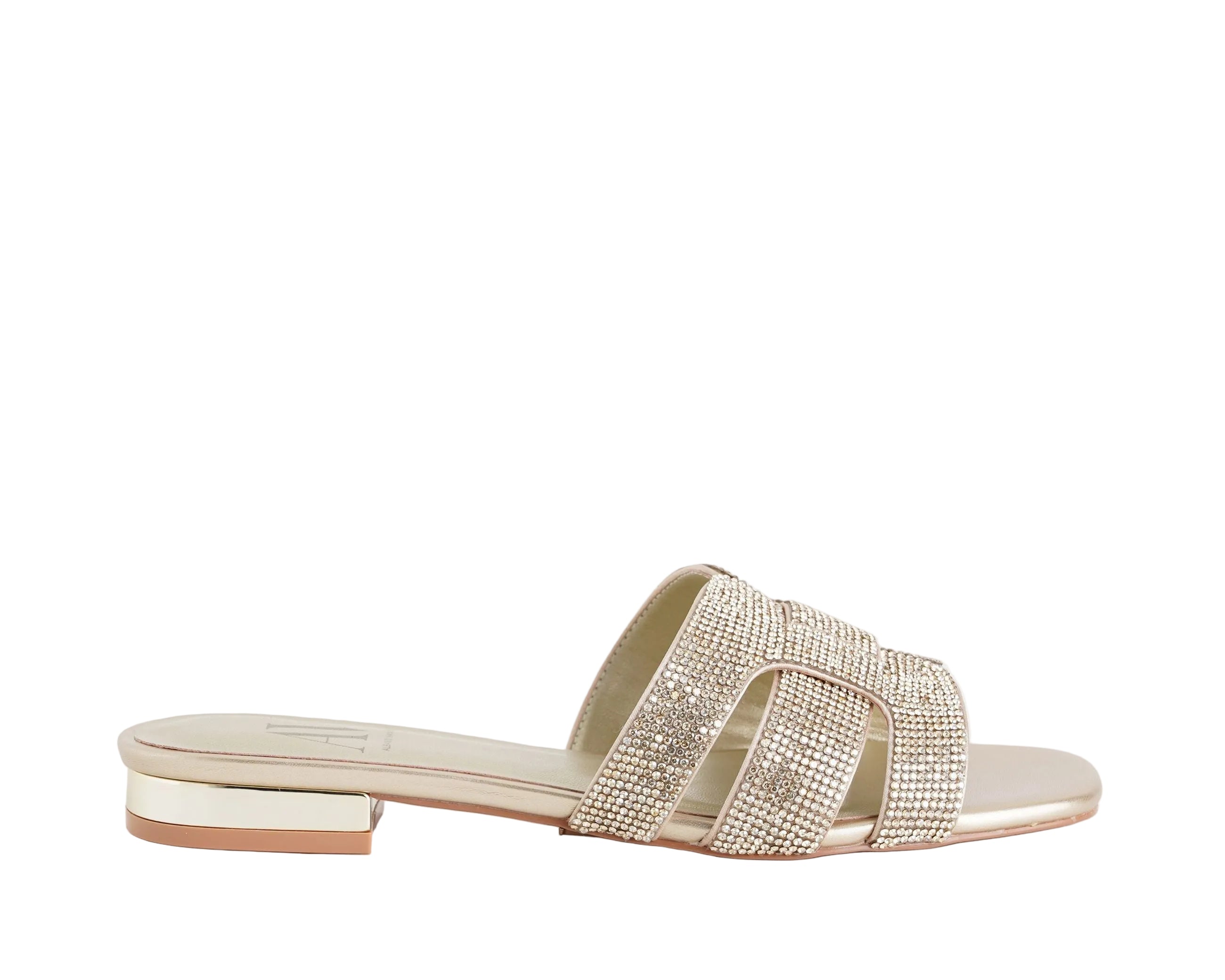 Ciabatta con strass L'Amour by Albano AV7028 Donna Platino – vista frontale, tomaia in tessuto con strass e suola in gomma tacco 20 mm
