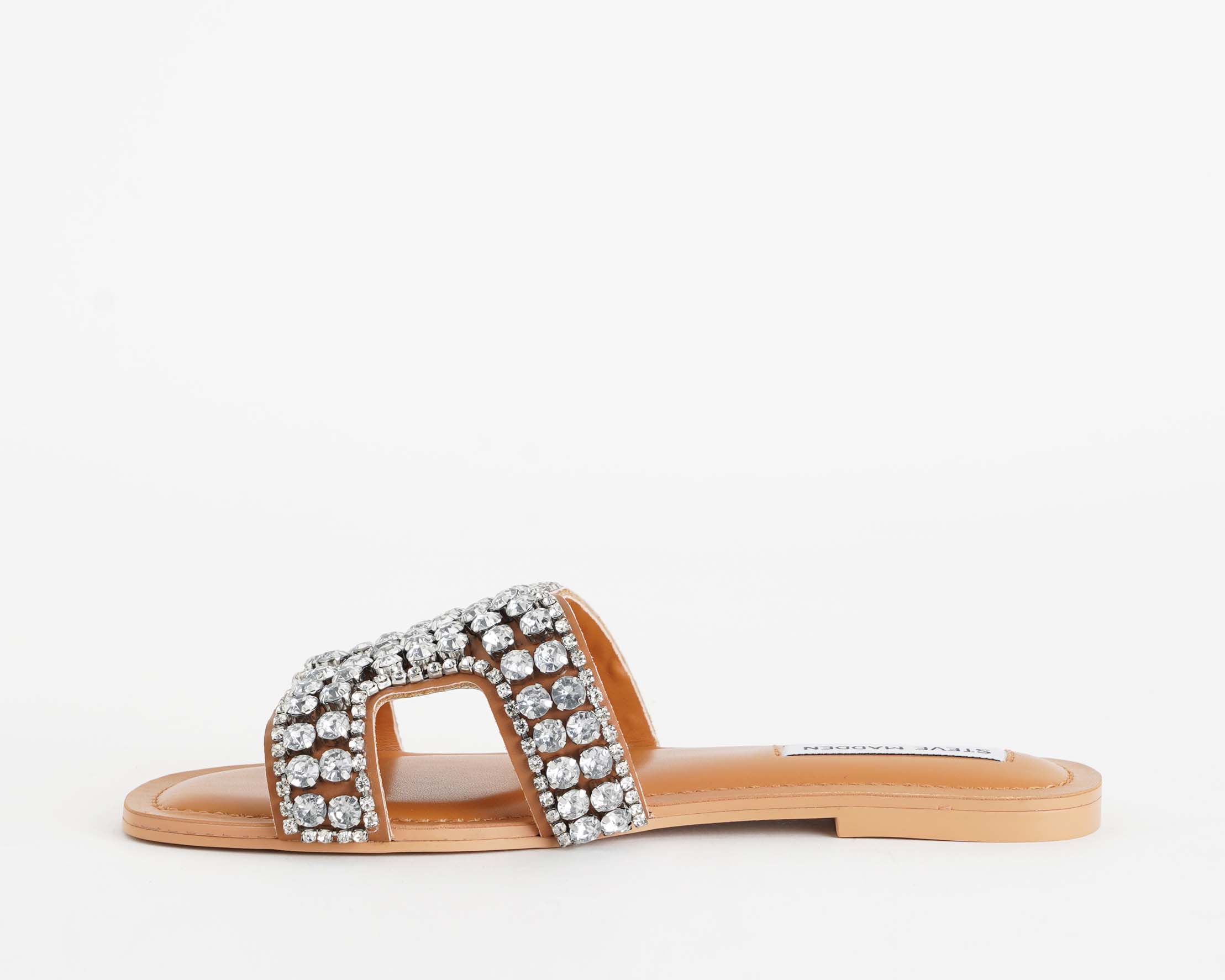 Steve Madden Zaira SMSZAIRA-TA1 – Sandalo basso donna Tan Action Lea con strass