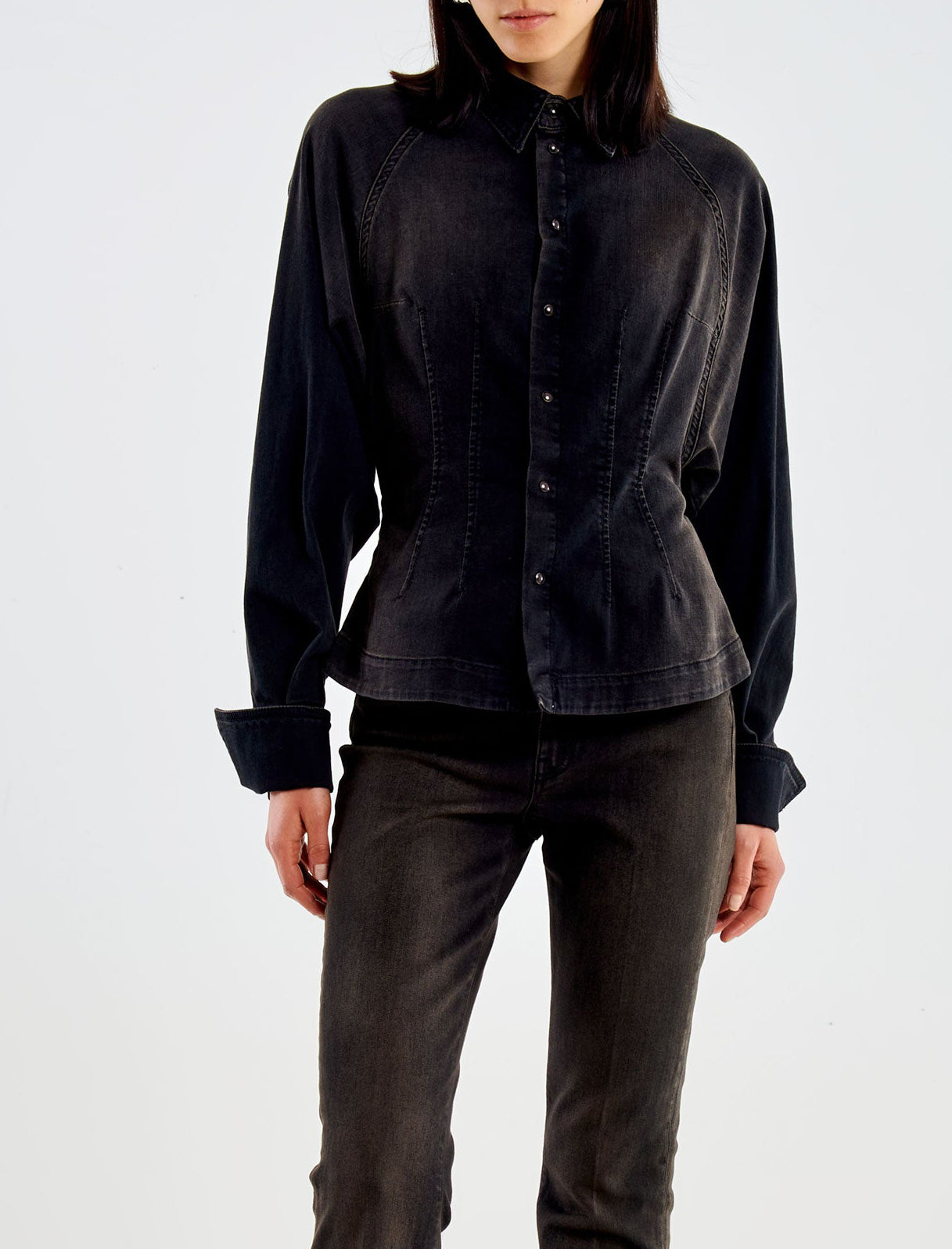 Camicia avvitata Vicolo Dirty Denim Nero Donna