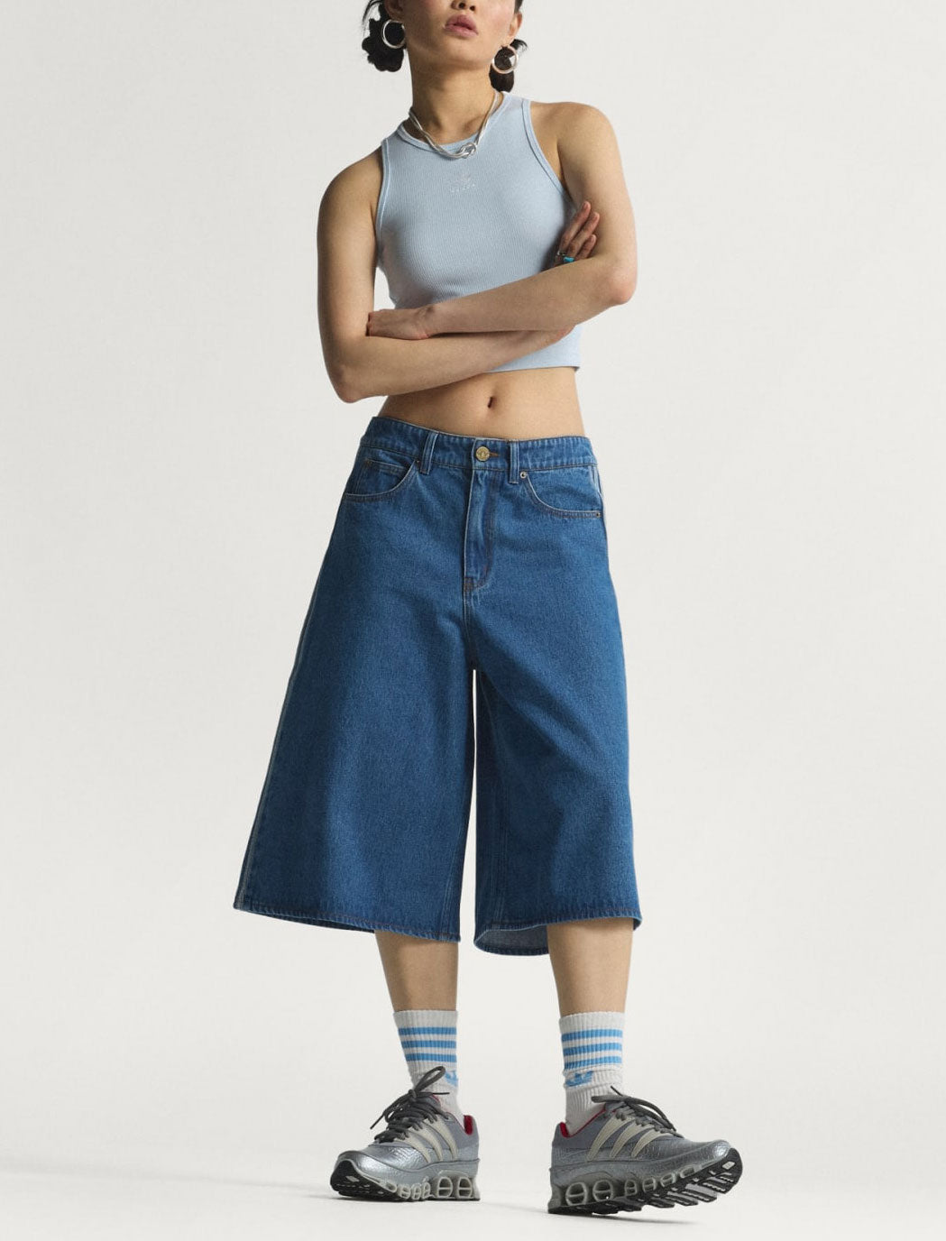 Bermuda Adidas Firebird Jorts KD2915 Medium Vintage Denim Donna