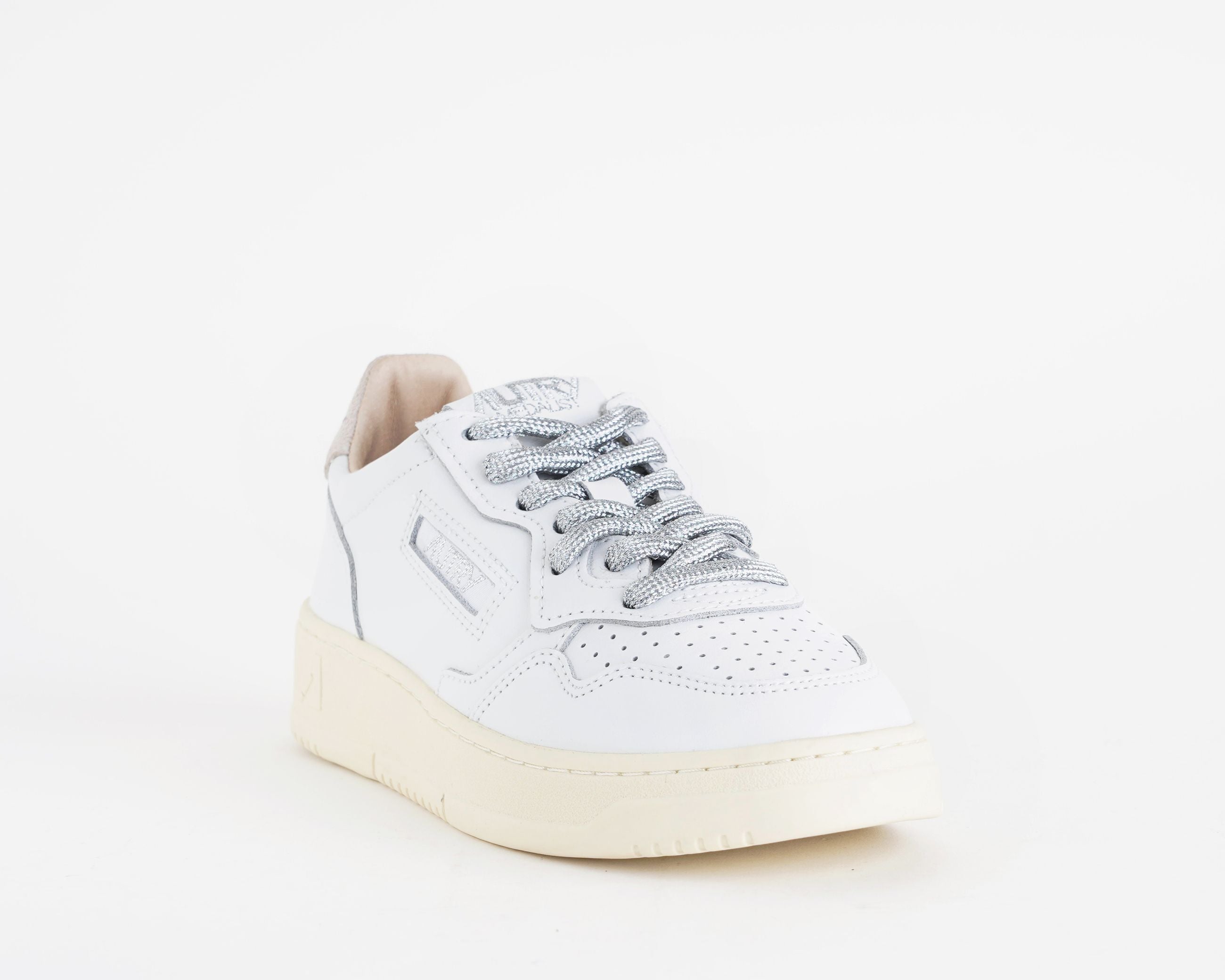 AUTRY Medalist Low AULW SW02 sneakers donna pelle bianca lurex argento