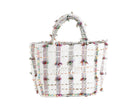 Borsa a mano Marc Ellis Buby S Indy 26 Donna Variant 10 – vista frontale, trama in cotone intrecciato con perline multicolore e scritta logata ricamata
