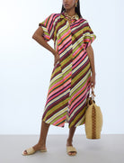 Abito camicia satinato a righe Lola Casademunt LS2616093 Ecru-Multicolor
