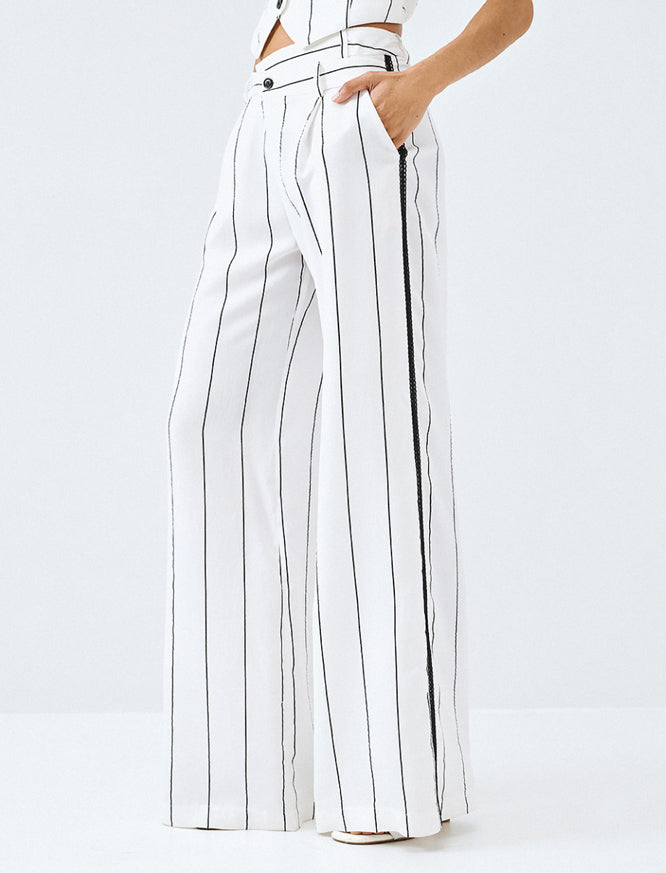 Pantaloni a righe Access Fashion 63-5024-975 Off White Donna