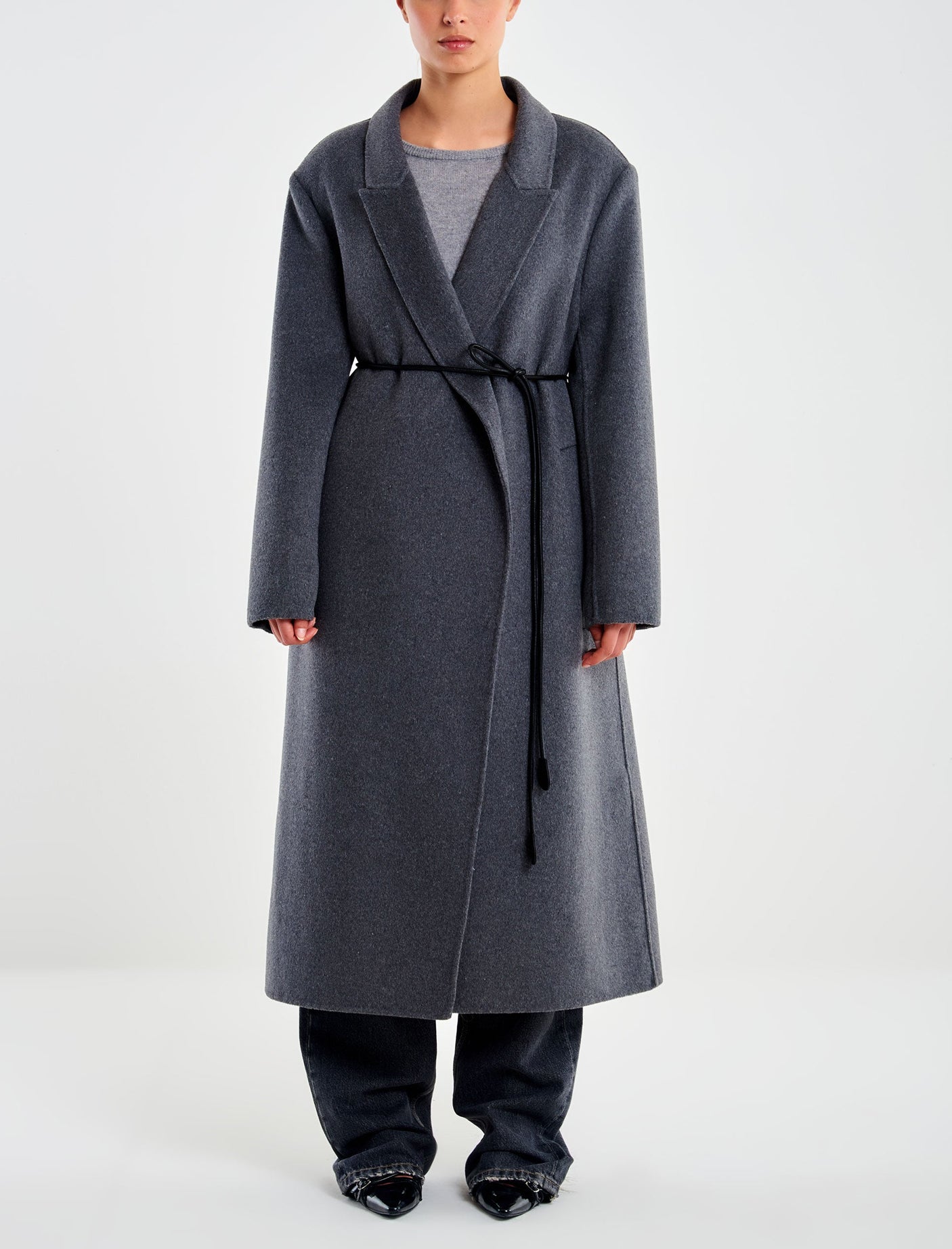 Cappotto lungo con cinturina VICOLO TF0029 Grigio Donna