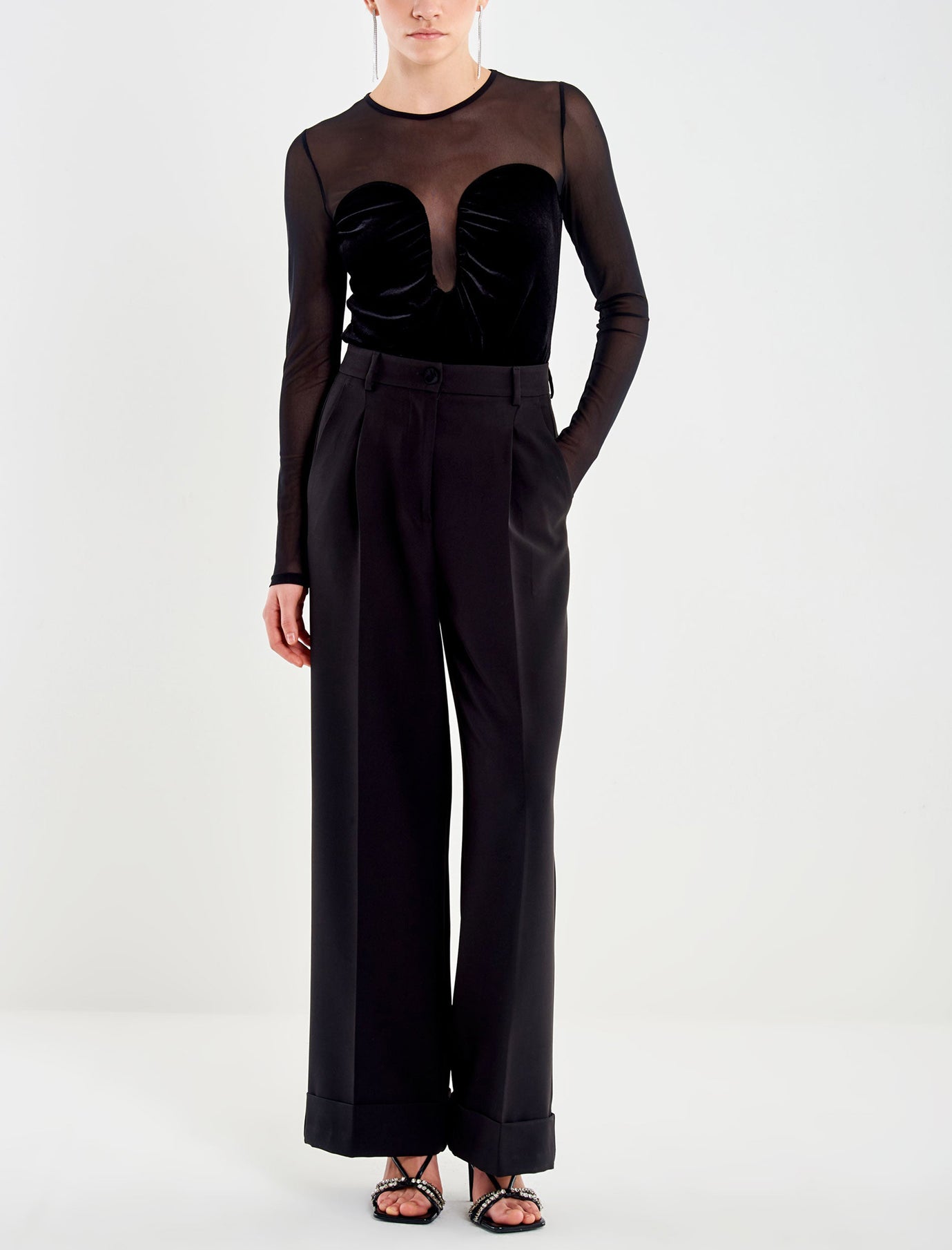 Body in tulle e ciniglia VICOLO TF0391 Nero Donna