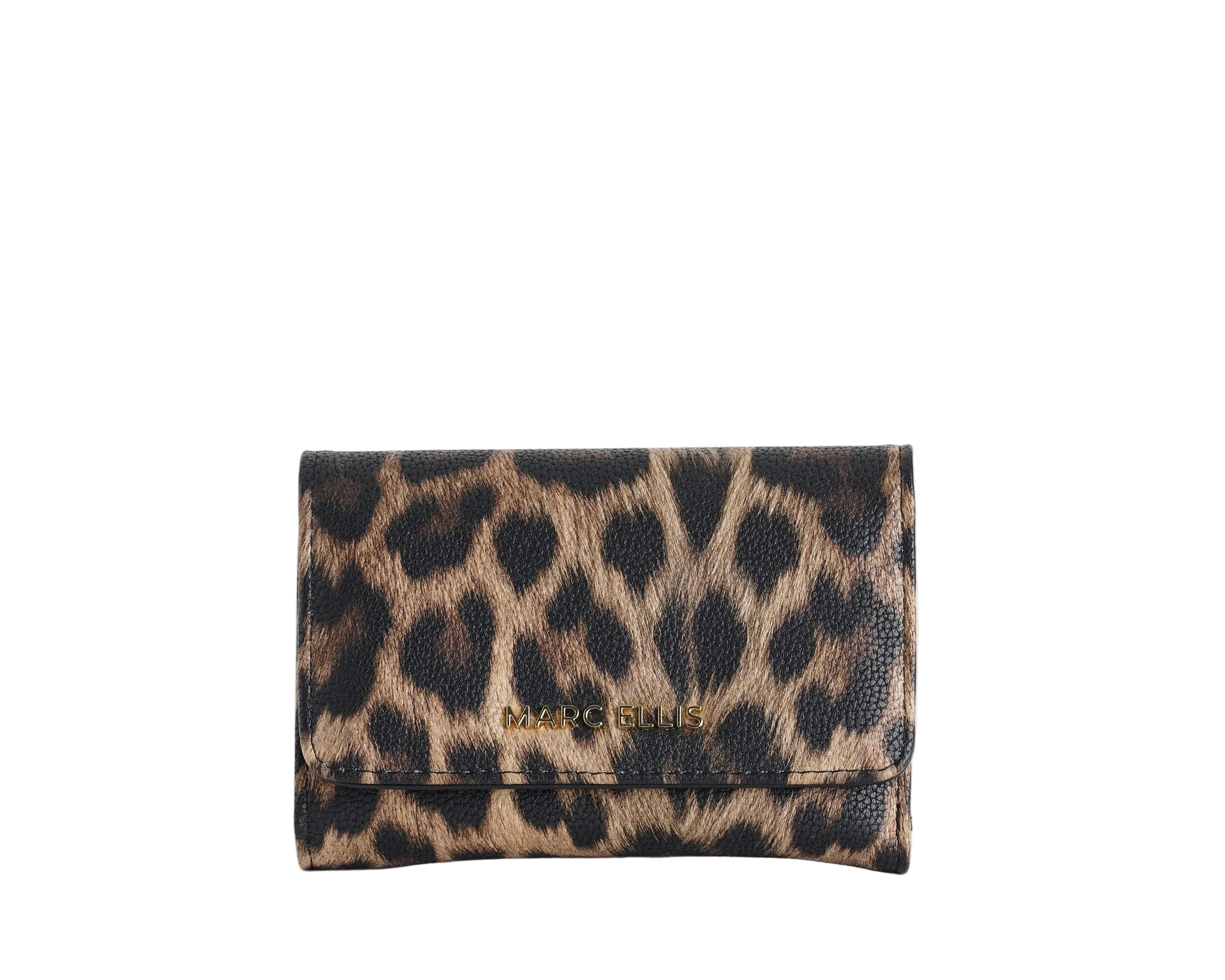 Portafoglio Marc Ellis Bria Leo camel leo da donna in similpelle, chiusura clip, 10 slot portacarte, 10x14 cm
