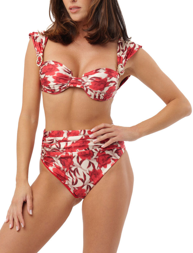 Bikini Adorè Coral Red Flowers Donna