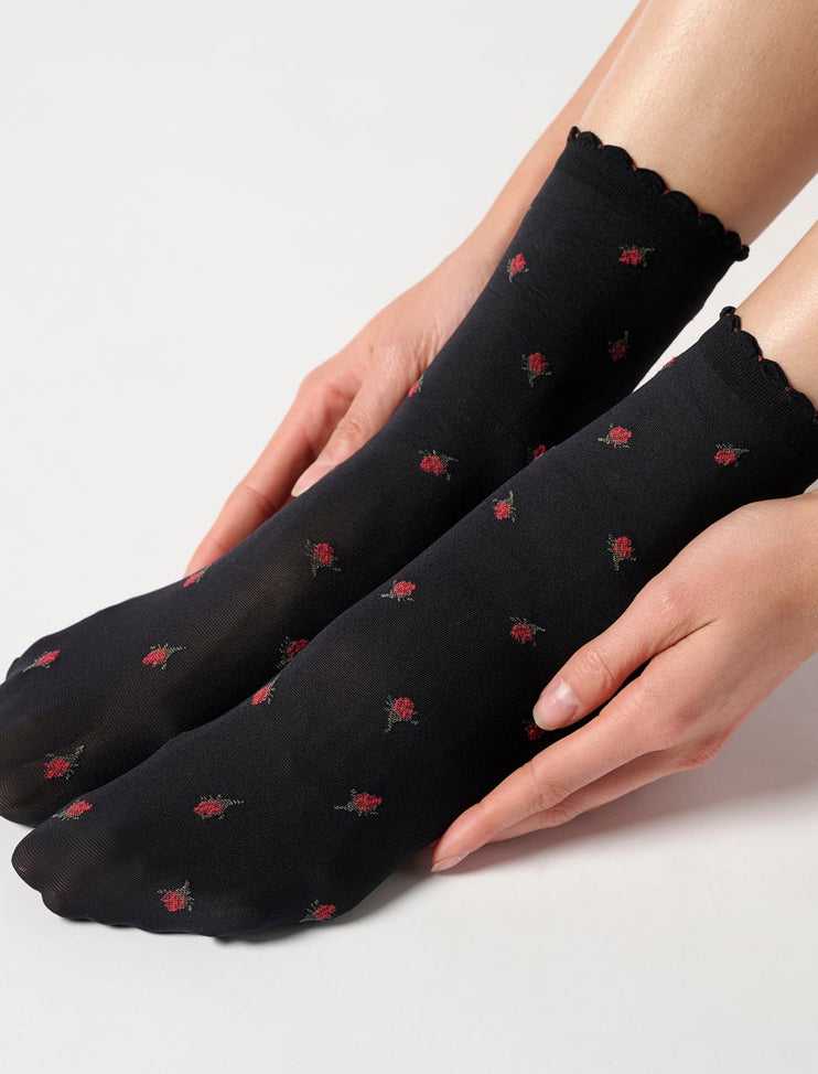 Calzino OROBLU' Floral Roses VOBC68274 Nero
