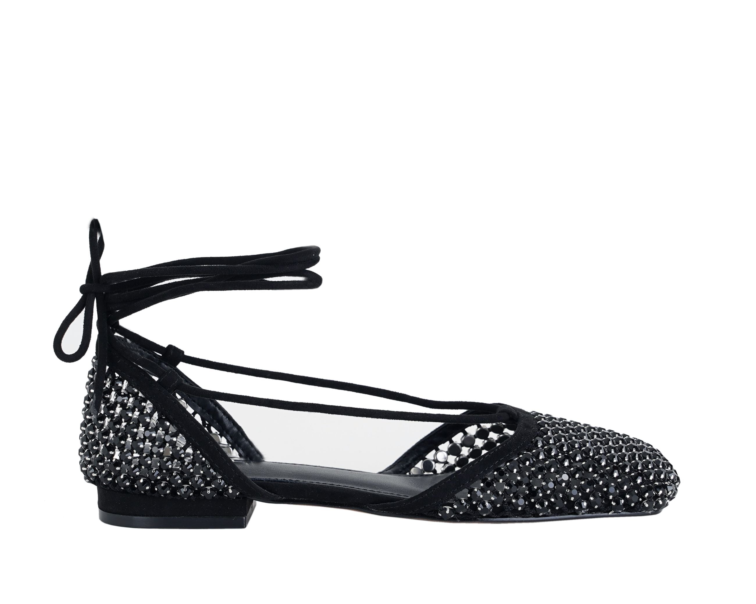 Ballerine donna EXE LILY-201 nere con tomaia in satin e strass, suola in gomma
