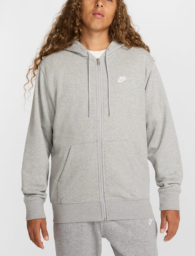 Felpa con cappuccio e zip a tutta lunghezza in French terry Nike Club FN3884-063 Dk Grey Heather/Lt Smoke Grey/(White) Uomo