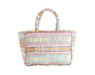 Borsa a spalla Marc Ellis Buby M Indy 26 Variant 08 – vista frontale, trama in cotone intrecciato con perline multicolore e scritta logata ricamata

