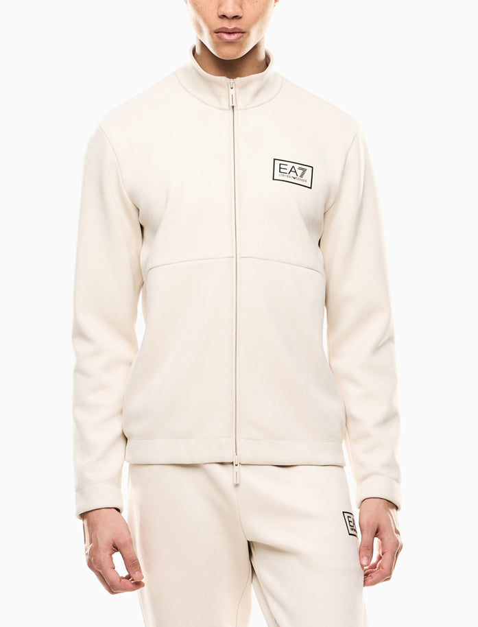 Felpa EA7 con zip Gold Label in tessuto effetto suede 7M000674AF1671 Panna Uomo