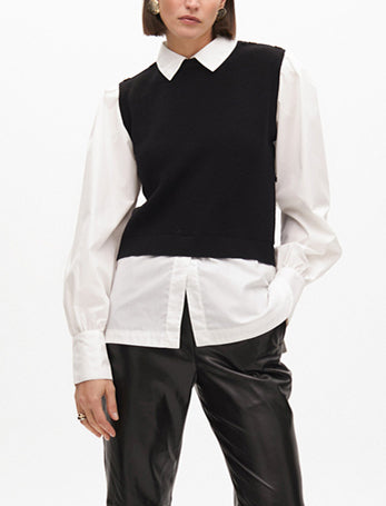 Maglione combinato con popeline LOLA CASADEMUNT LF2511016 Nero/Bianco Donna