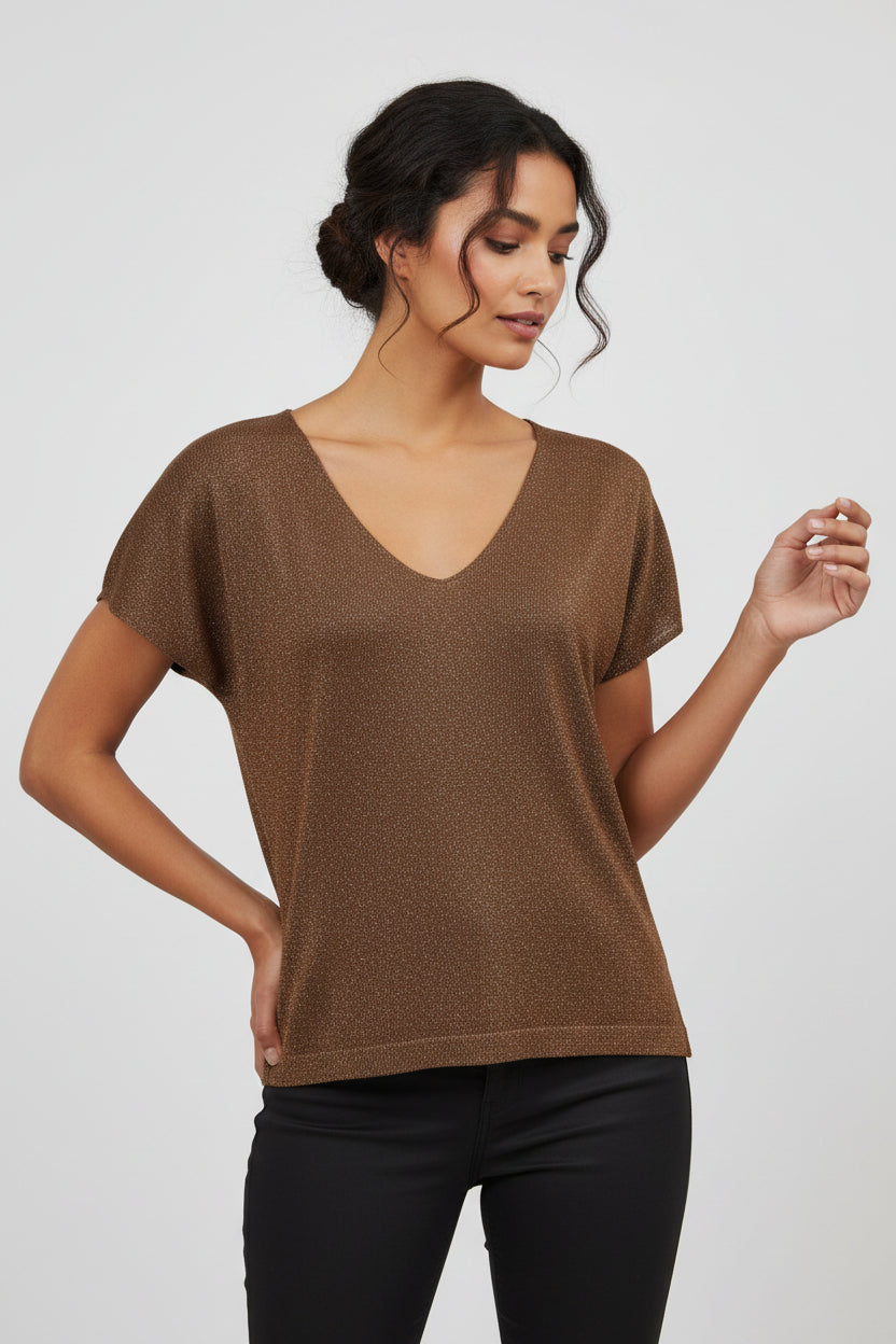 AGGEL SS01014K maglia in lurex Bronze