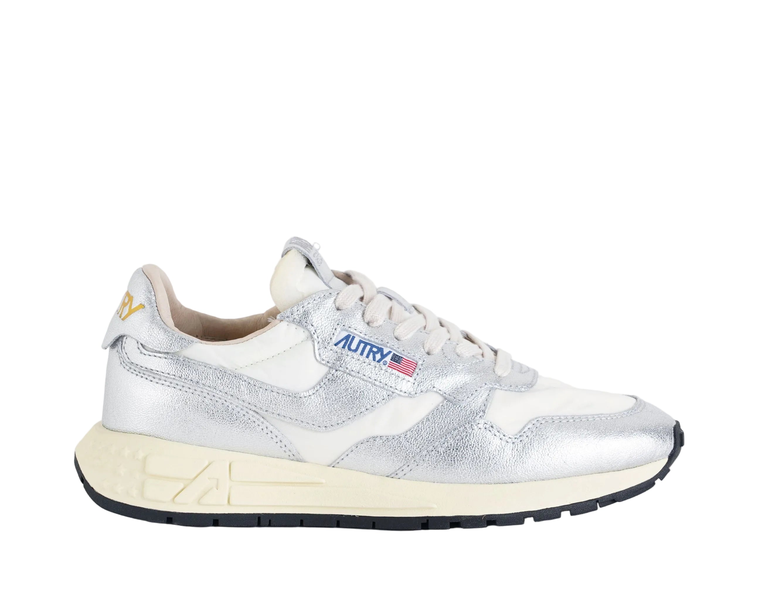 AUTRY Reelwind WWLW AN01 sneakers donna nylon bianco pelle metallizzata argento

