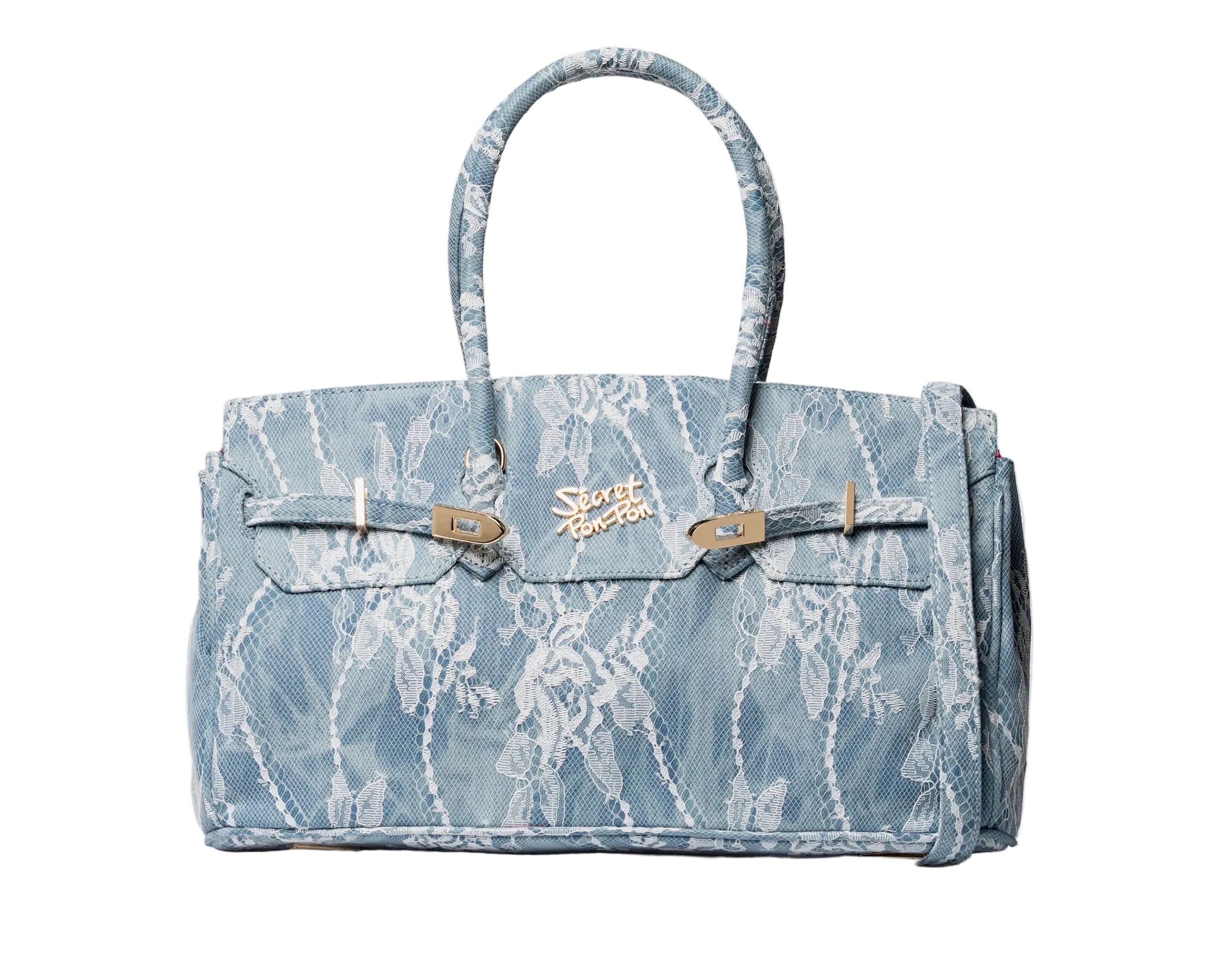 Borsa a spalla Sécret Pon-Pon Grace M Lace Denim Donna – tracolla regolabile, chiusura zip, H.24,5xL.40xP.15 cm
