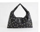 Borsa a spalla Marc Ellis Mariah Studs nera con borchie oro da donna, ecopelle, tracolla rimovibile, 28x44 cm
