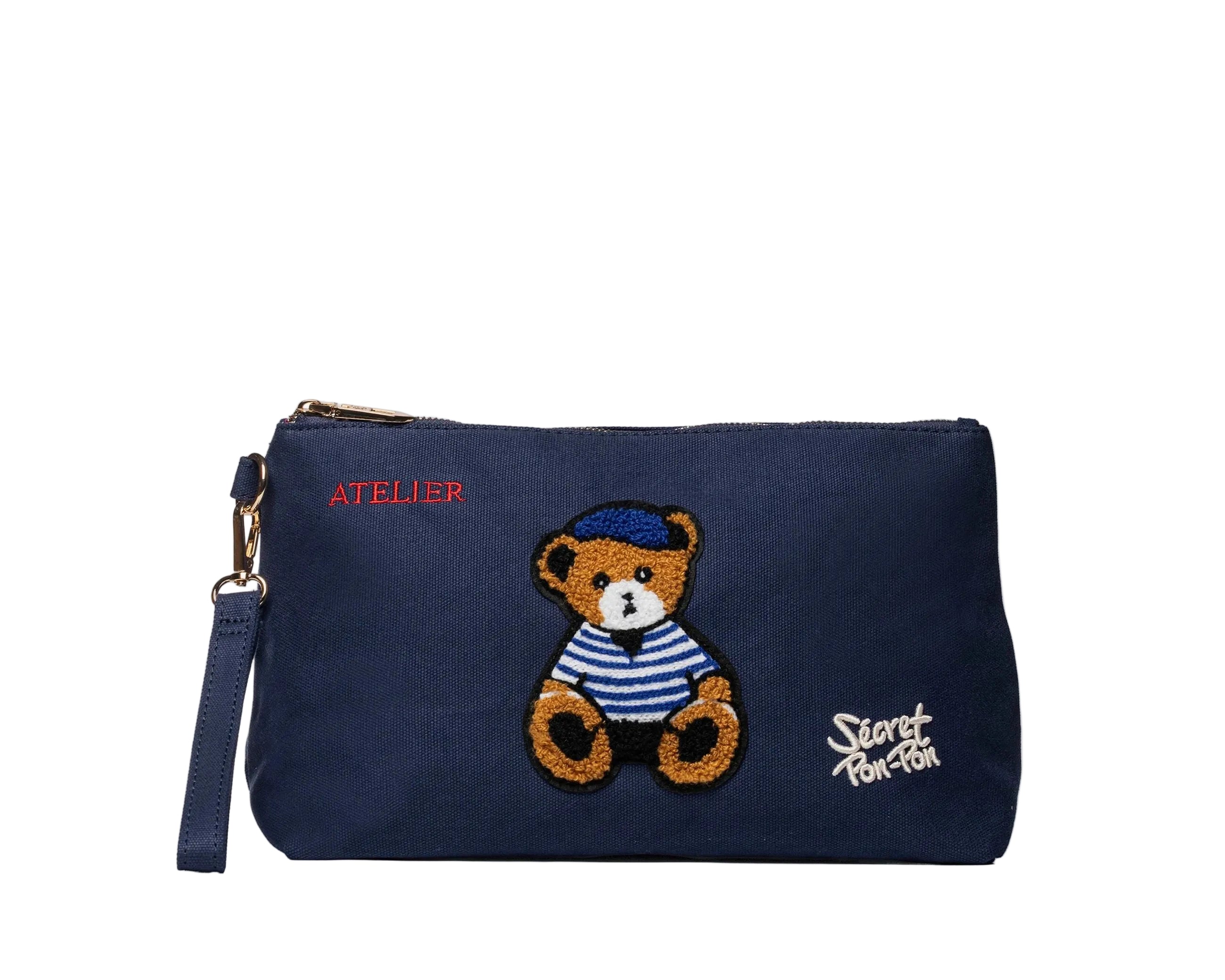 Pouch Sécret Pon-Pon Saint Tropez Pouch Blu Navy Donna – chiusura zip, gancio polso, H.19xL.30xP.12 cm

