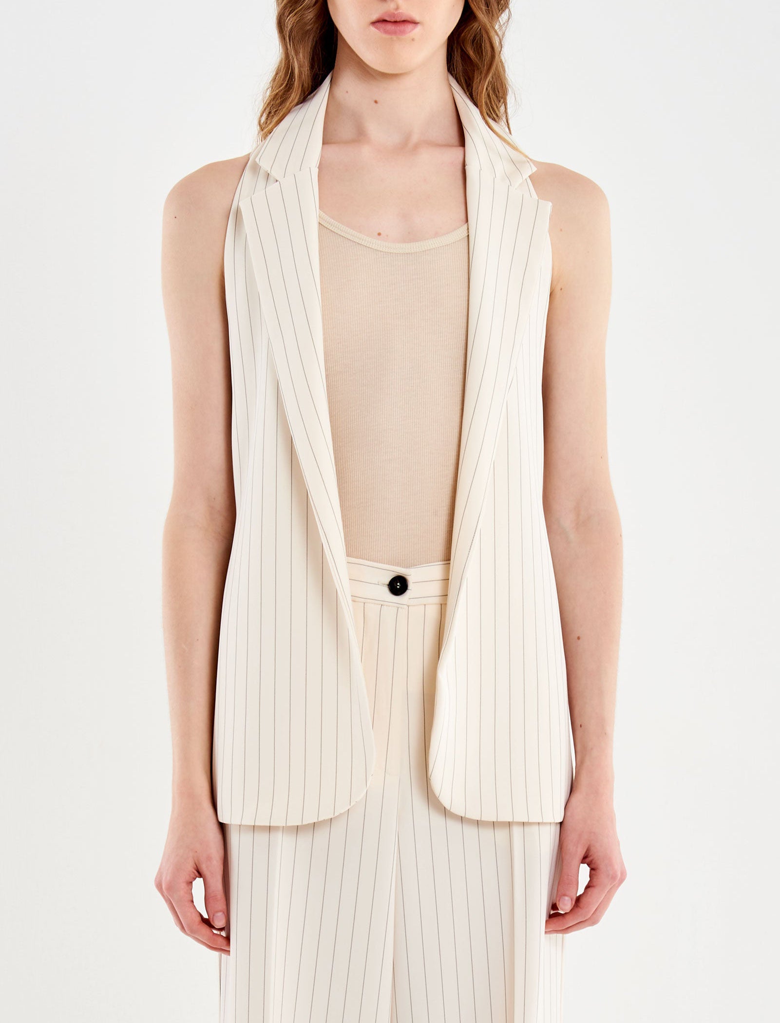 Gilet smanicato Vicolo TAB0101 Gessato burro Donna