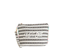 Pochette Marc Ellis Cassy Indy 26 Donna Variant 01 – vista frontale, trama intrecciata in tela misto cotone con dettagli in lurex, perline multicolore e scritta logata ricamata
