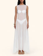 Abito lungo Me Fui SW0720-WH in tulle Bianco Donna