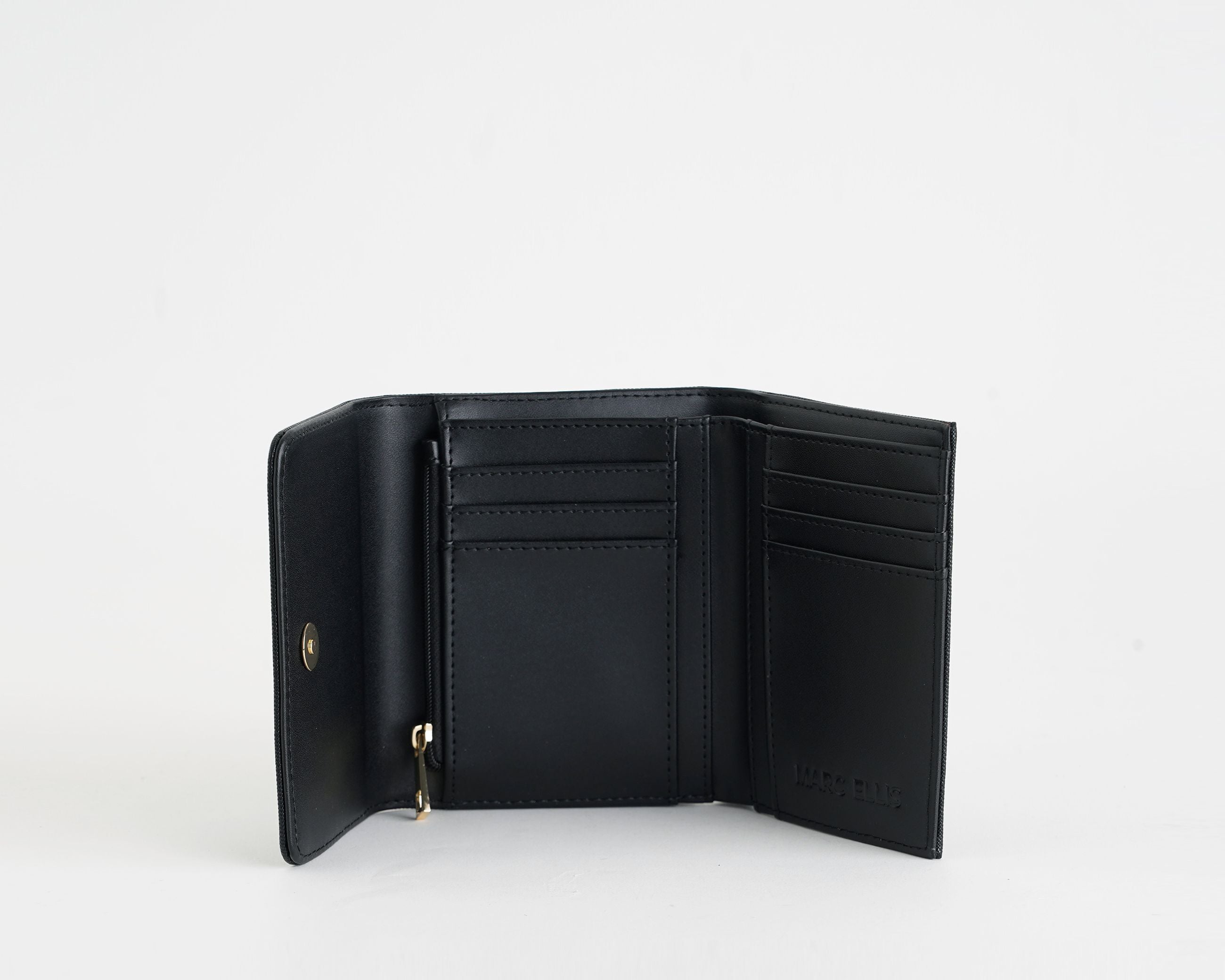 Portafoglio Marc Ellis Billye MF nero da donna in similpelle, 6 slot portacarte e portamonete, 11x13 cm
