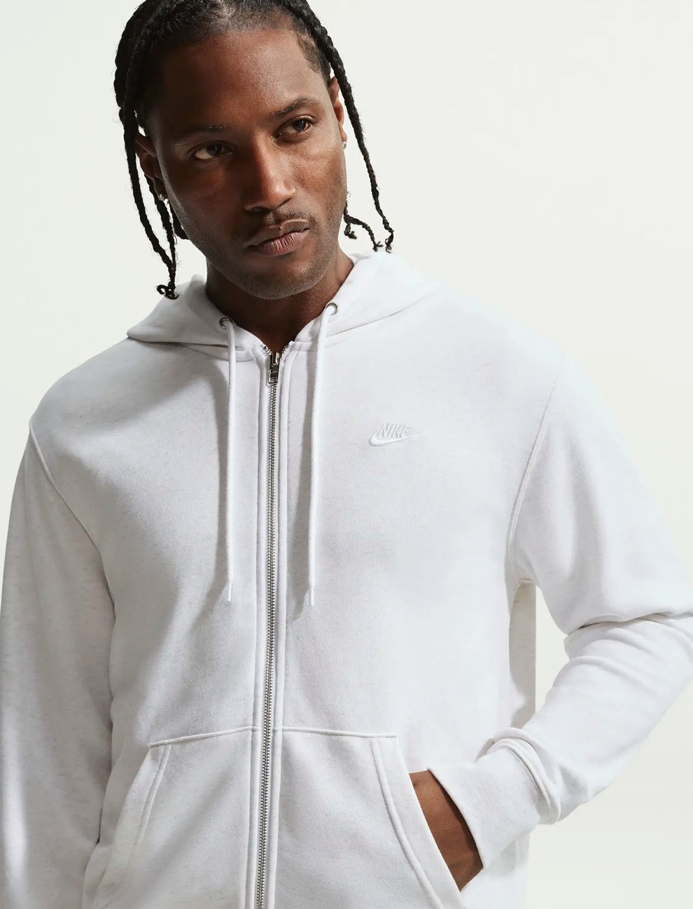 Felpa con cappuccio e zip a tutta lunghezza in French terry Nike Club FN3884-051 Birch Heather/White/(White) Uomo