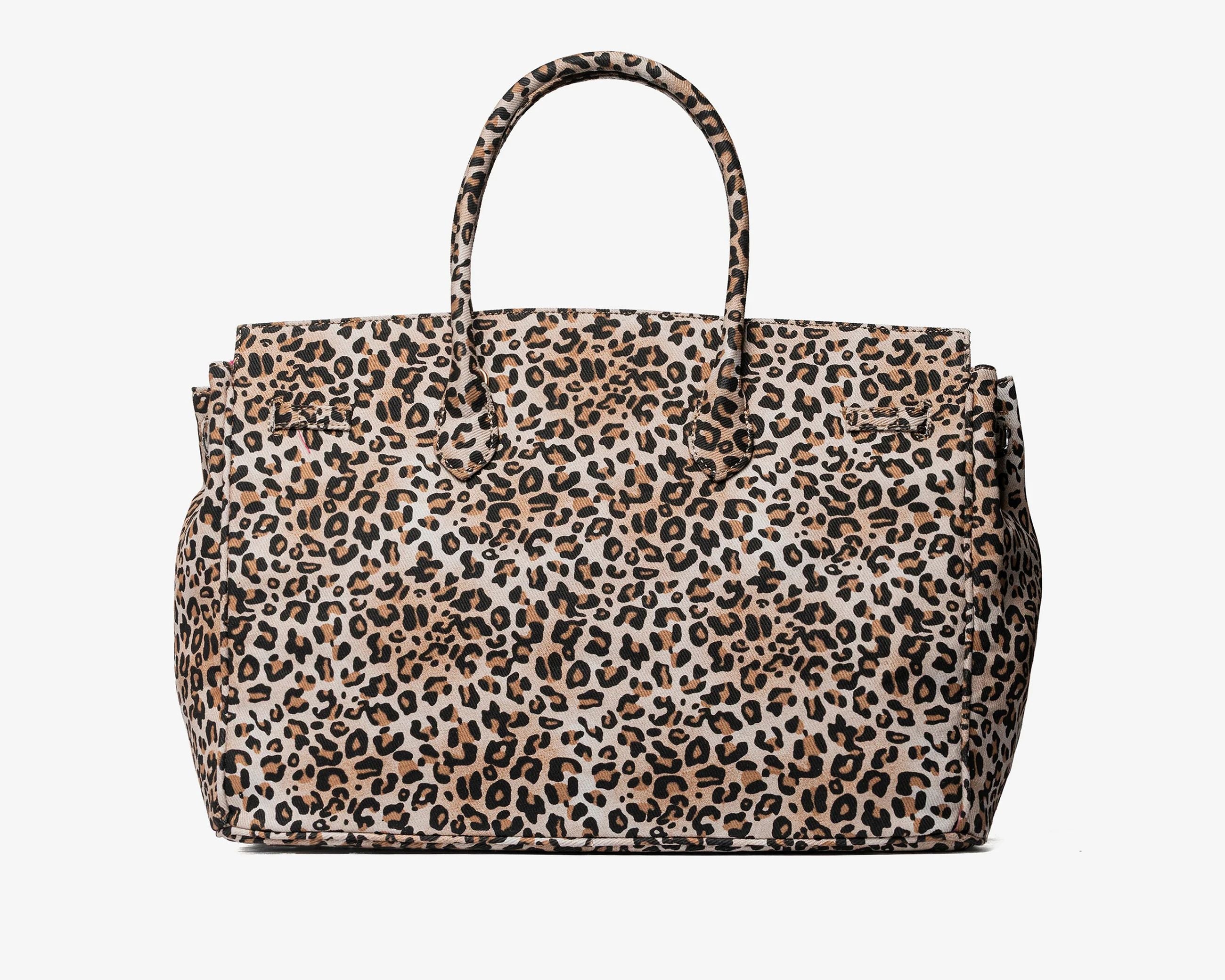 Borsa a spalla Sécret Pon-Pon Grace Canvas L Leopard Donna – tracolla regolabile, chiusura zip, H.35xL.58xP.22 cm
