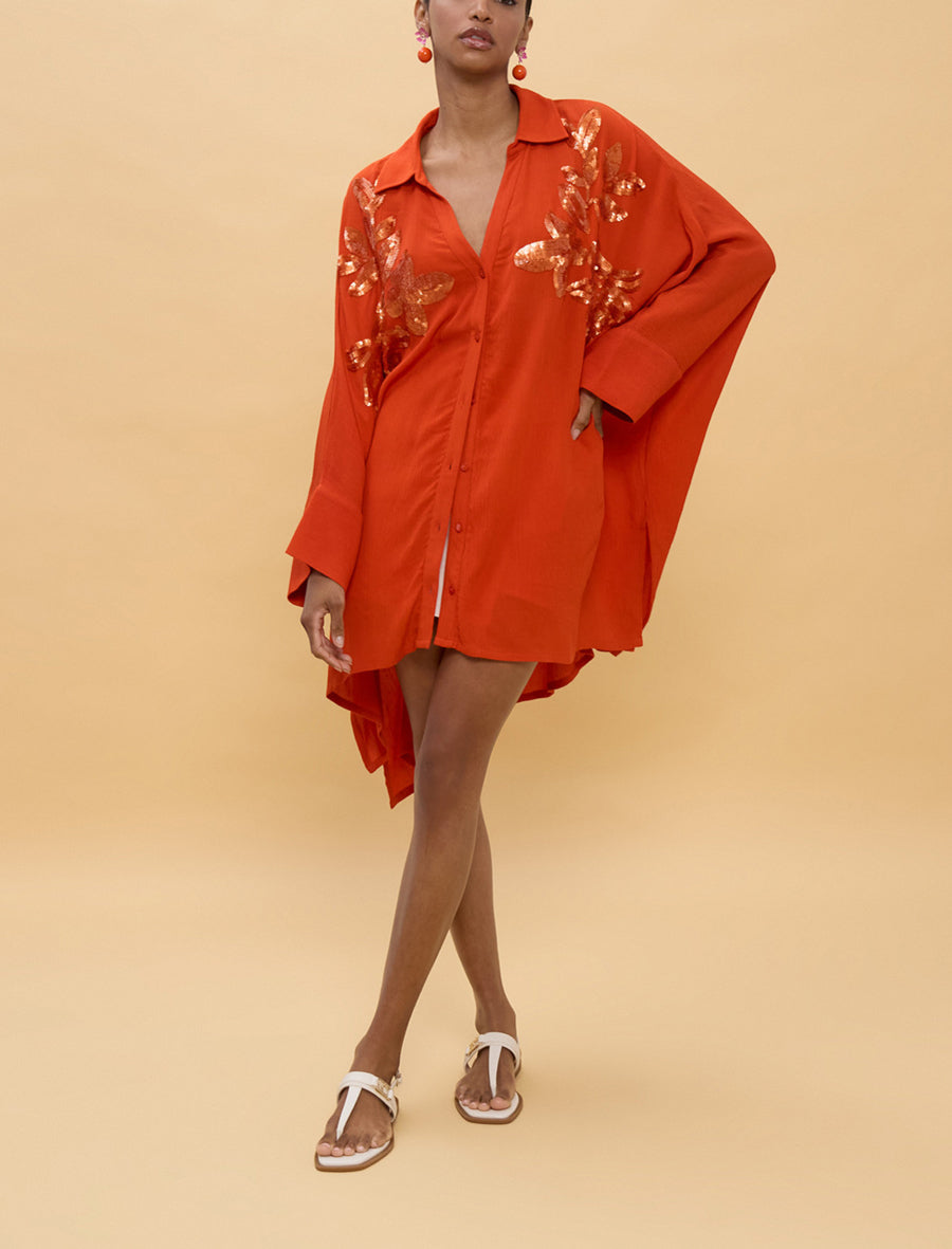 Camicia oversize con paillettes Lola Casademunt LS2615008 Arancione Donna