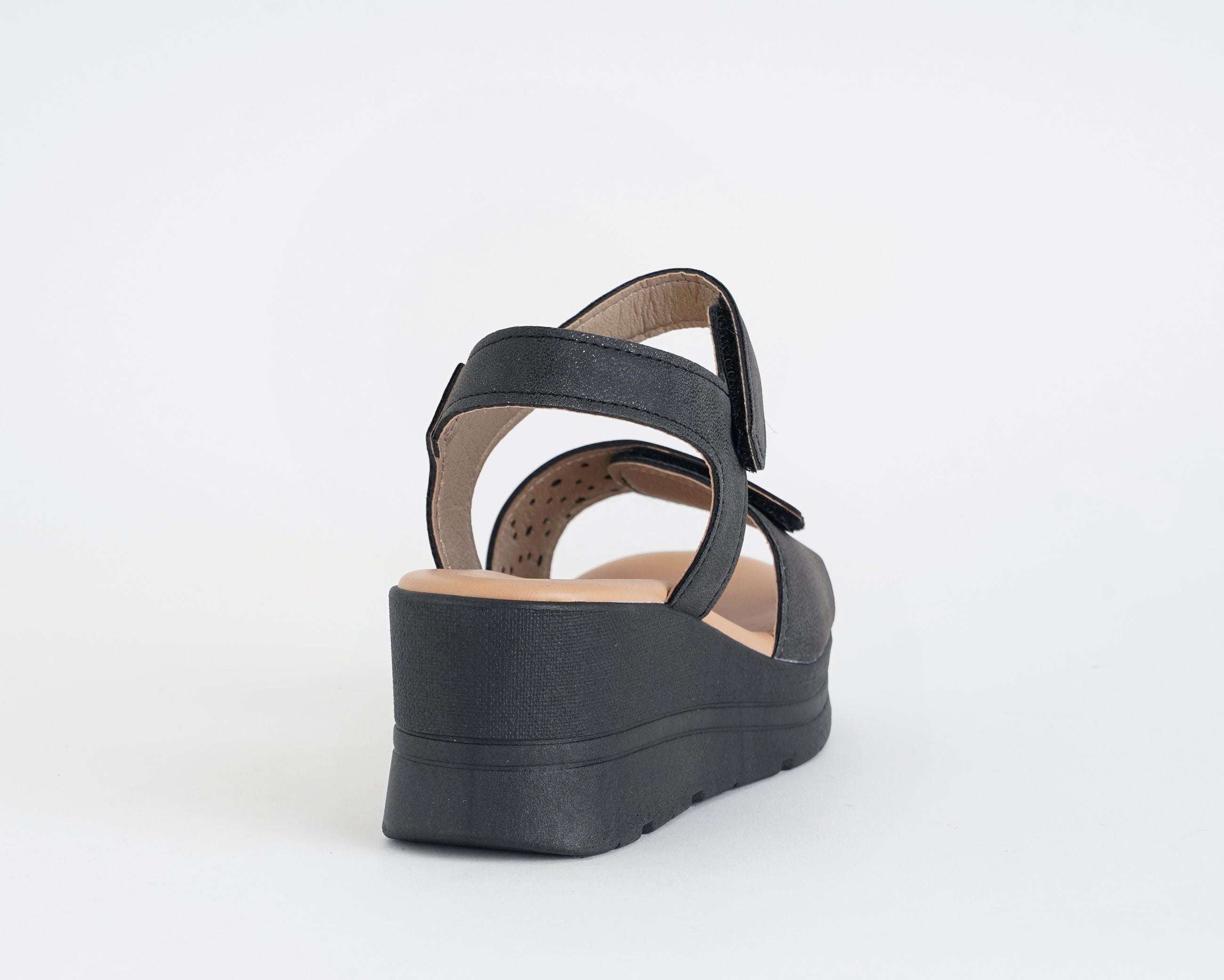 Sandalo alto VALLEVERDE 55582 NERO - similpelle, zeppa 60 mm, donna