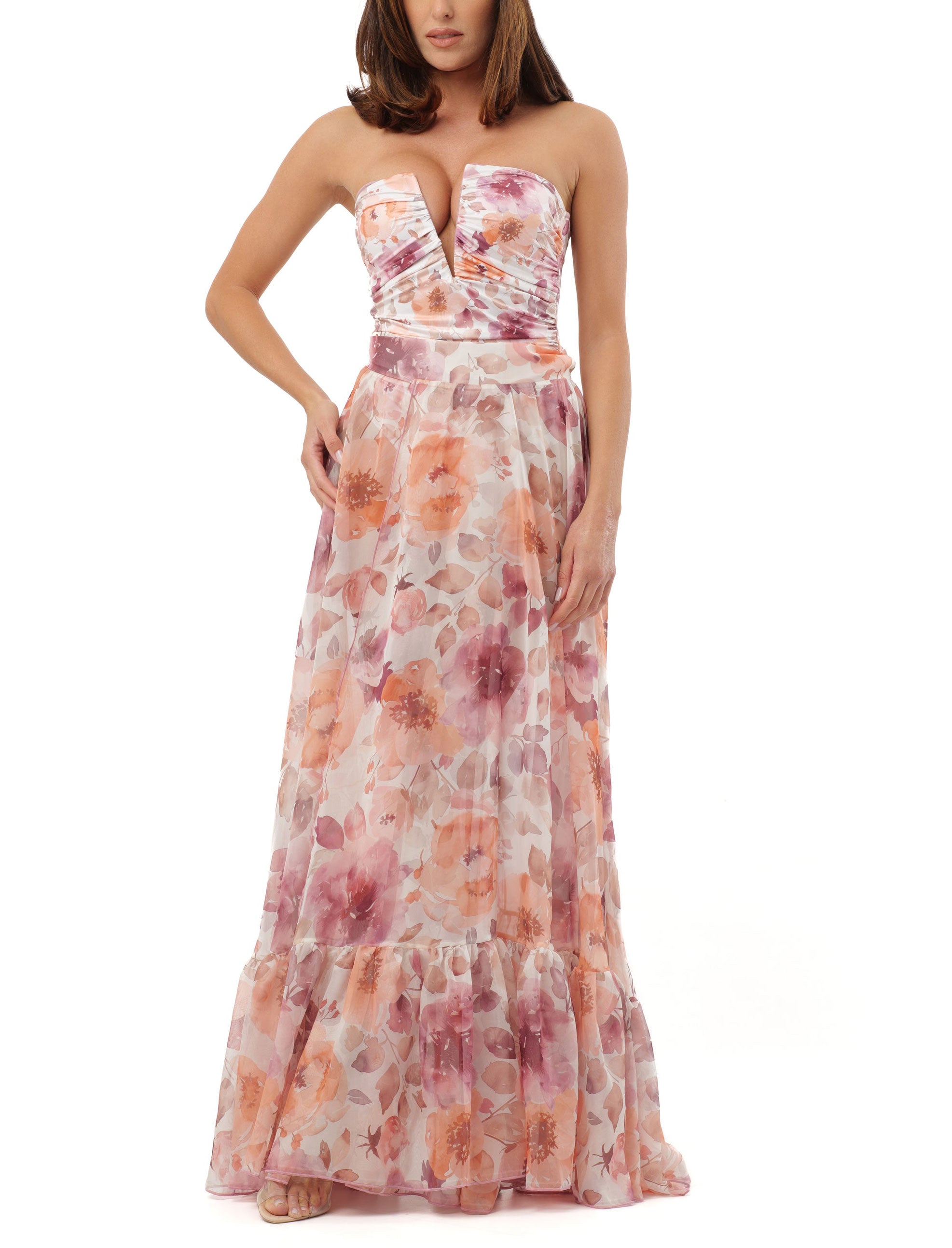 Gonna in chiffon Adorè Annie Pink Flowers Donna