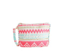 Pochette Marc Ellis Cassy Indy 26 Donna Variant 03 – vista frontale, trama intrecciata in tela misto cotone con dettagli in lurex, perline multicolore e scritta logata ricamata
