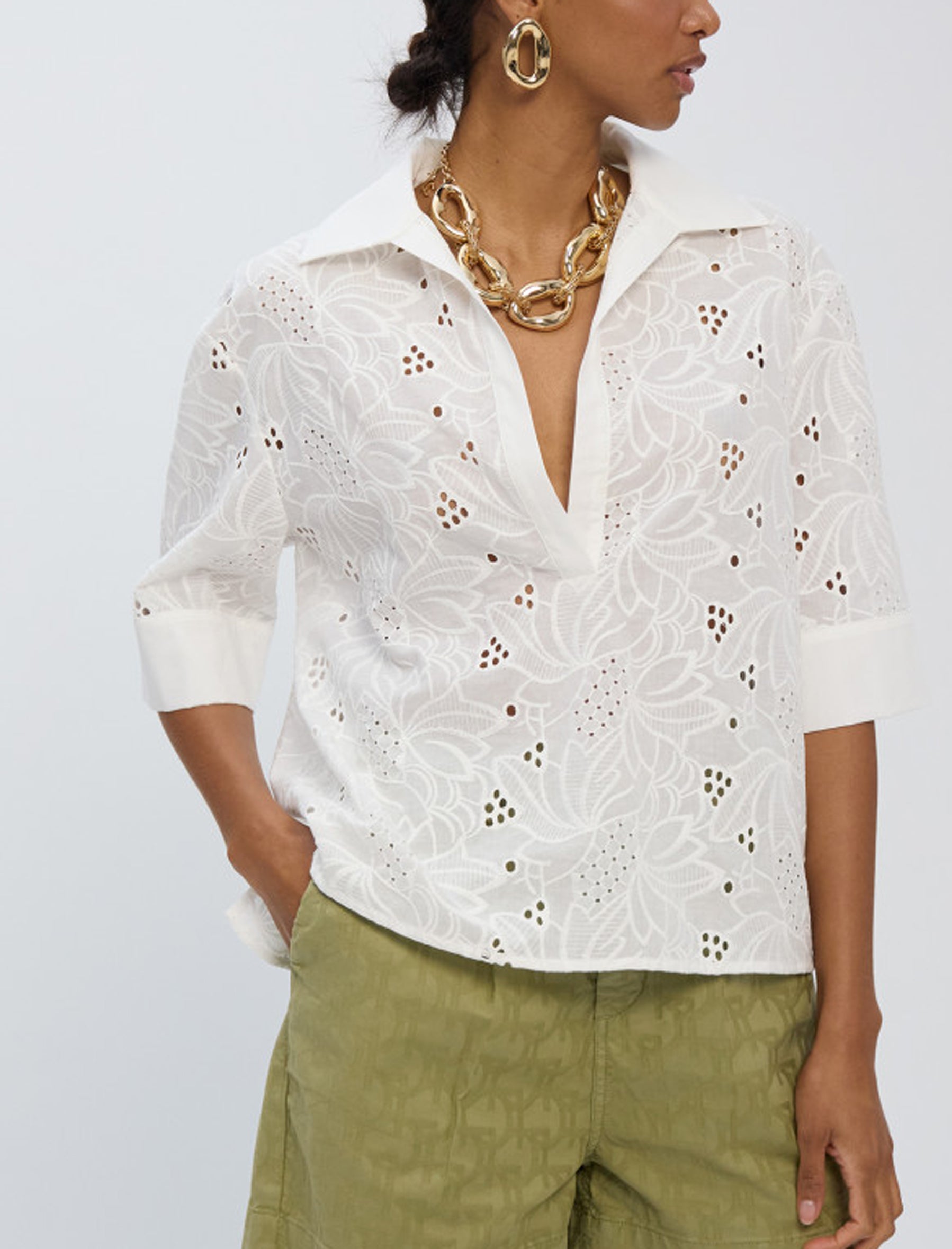 Camicia cotone collo pollo manica corta Lola Casademunt  LS2615055 Bianco 