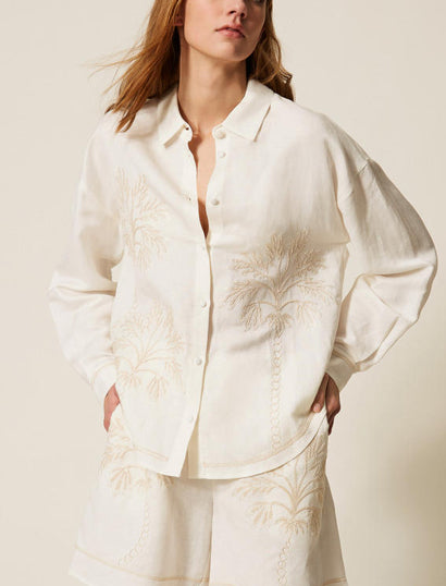 Camicia in misto lino  Twinset 261LM2MAA Bicolor Bianco Vaniglia/Fog Donna