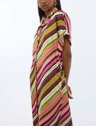 Abito camicia satinato a righe Lola Casademunt LS2616093 Ecru-Multicolor
