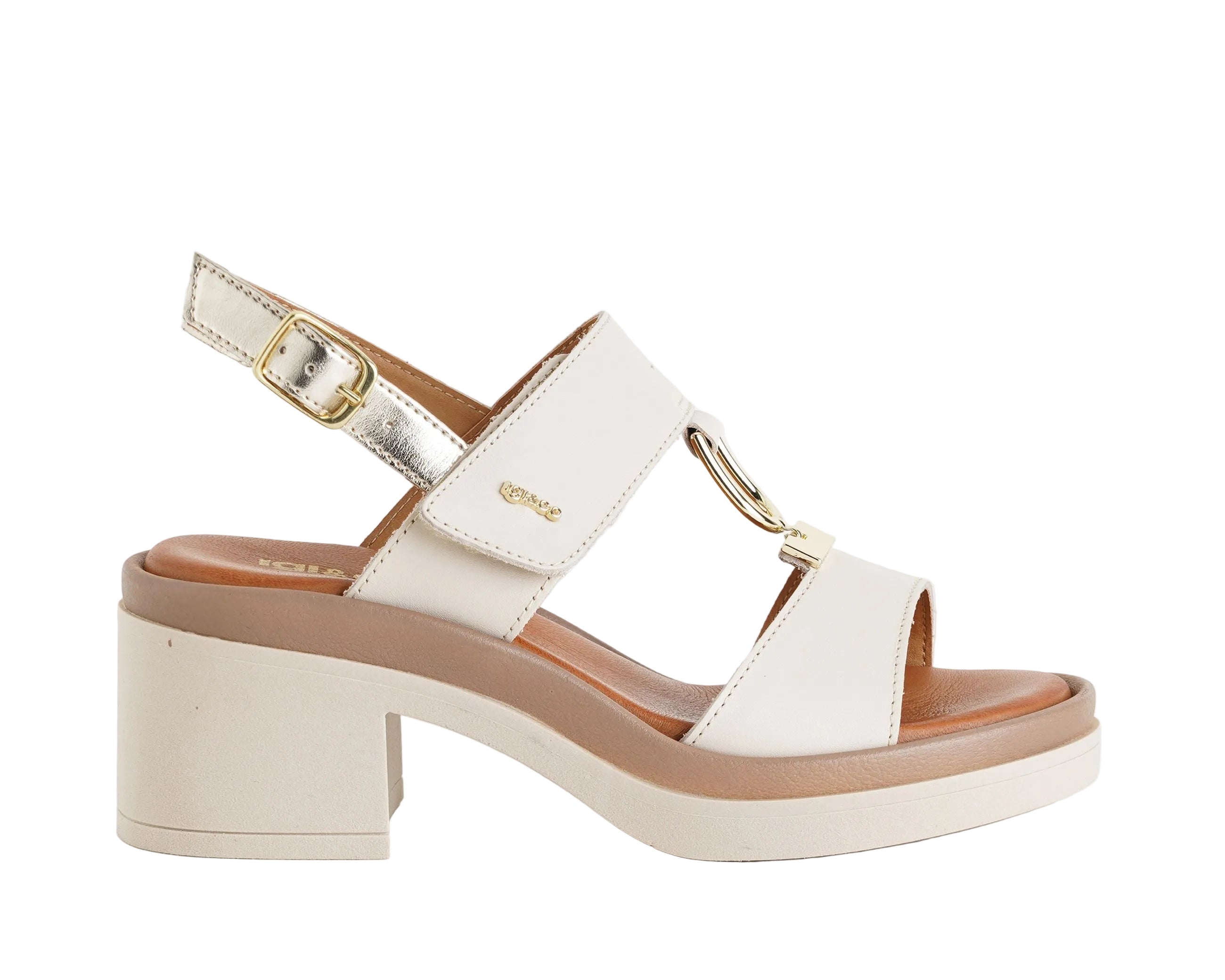 Sandali con tacco IGI&CO 1193422 burro platino da donna, tomaia in pelle e similpelle, tacco 65 mm
