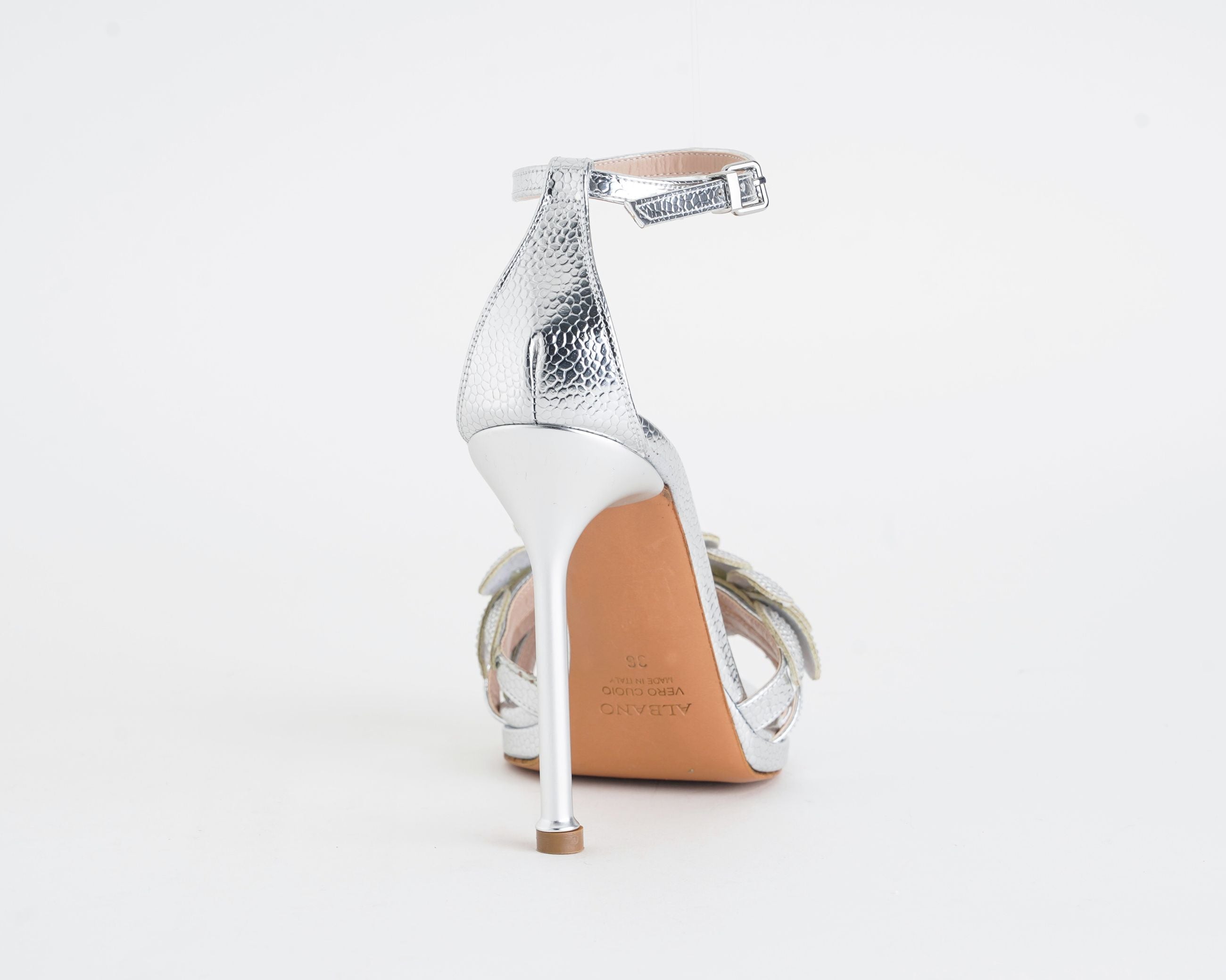 Sandalo alto ALBANO 5611 Argento donna – similpelle pitonata con strass