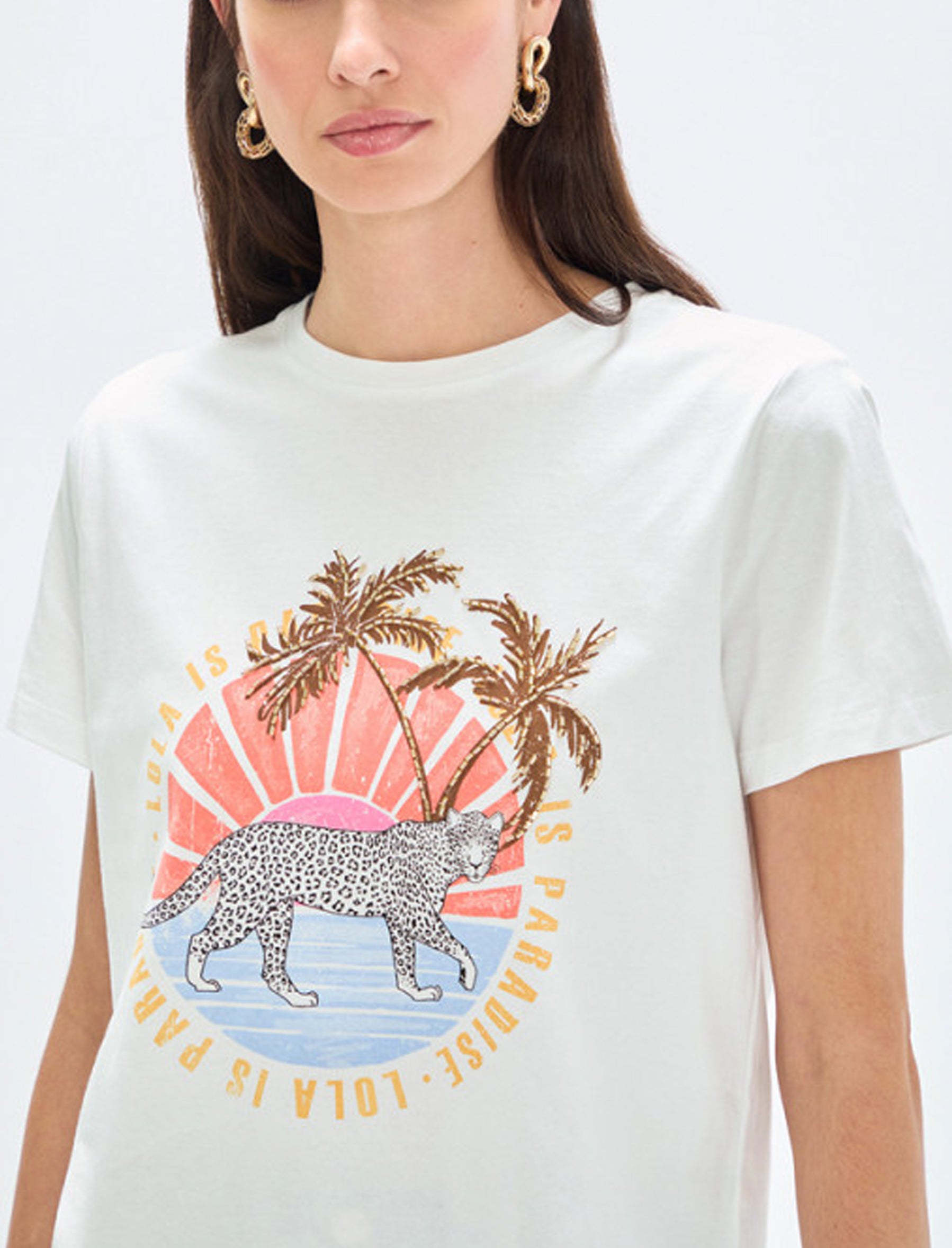 T-Shirt stampa animale con palma Lola Casademunt LS2615019 Bianco