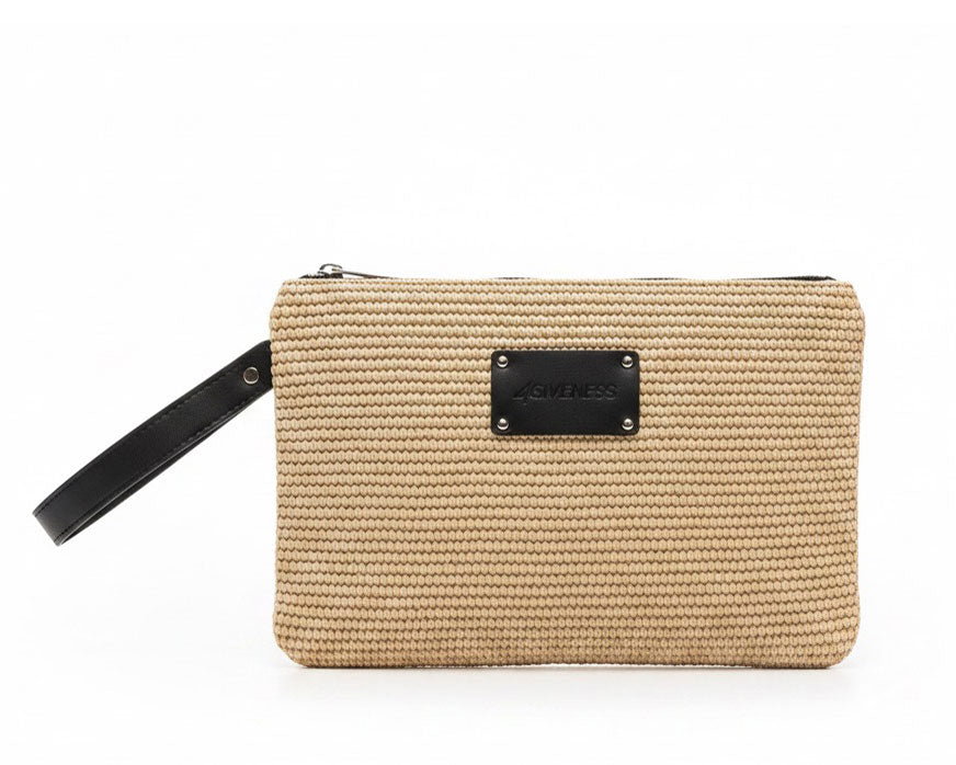 4GIVENESS Pochette 126WACPO5959 Cammello in rafia animalier con manico in pelle